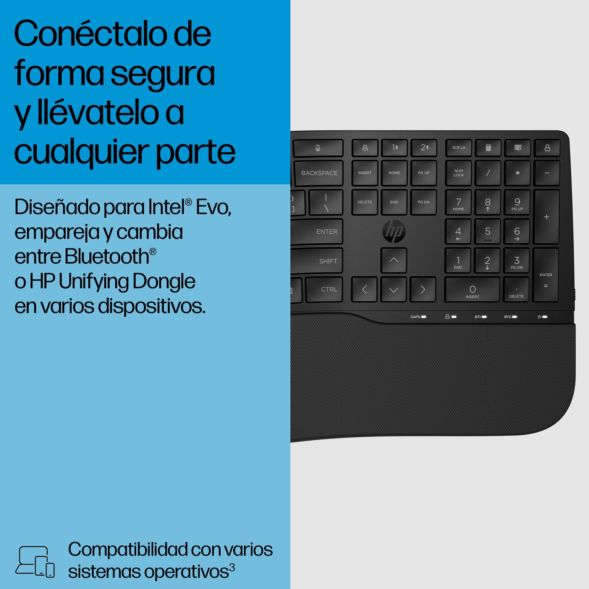 EAN 0198122954988 - HP 685 Comfort Dual-Mode Keyboard teclado Oficina RF Wireless + Bluetooth Negro imagen 4