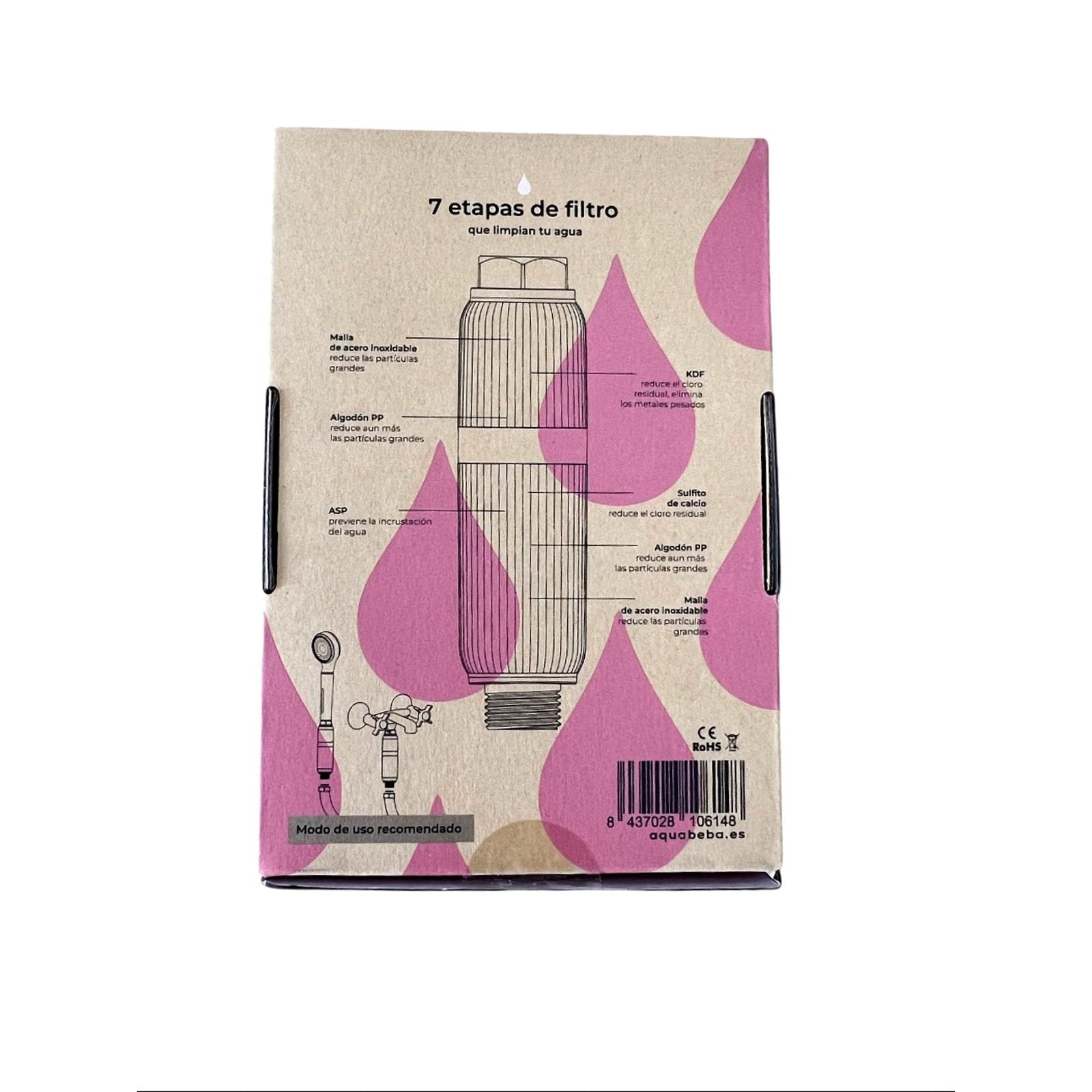 EAN 8437028106155 - Aquabeba FILTRO DUCHA AQUAFILTER GOLD Sistema de filtración de agua conectado directamente al grifo Oro imagen 16
