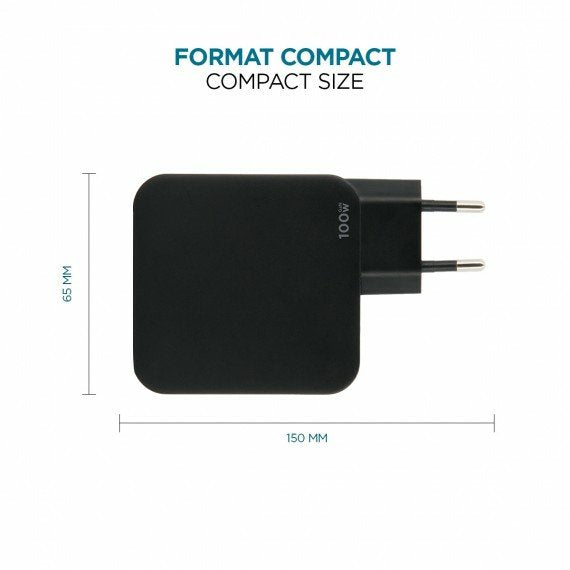 Mobilis Charger 100w 2usb C 1usba Gan Cable 100w Portátil, Smartphone, Tableta Negro Corriente Alterna Interior
