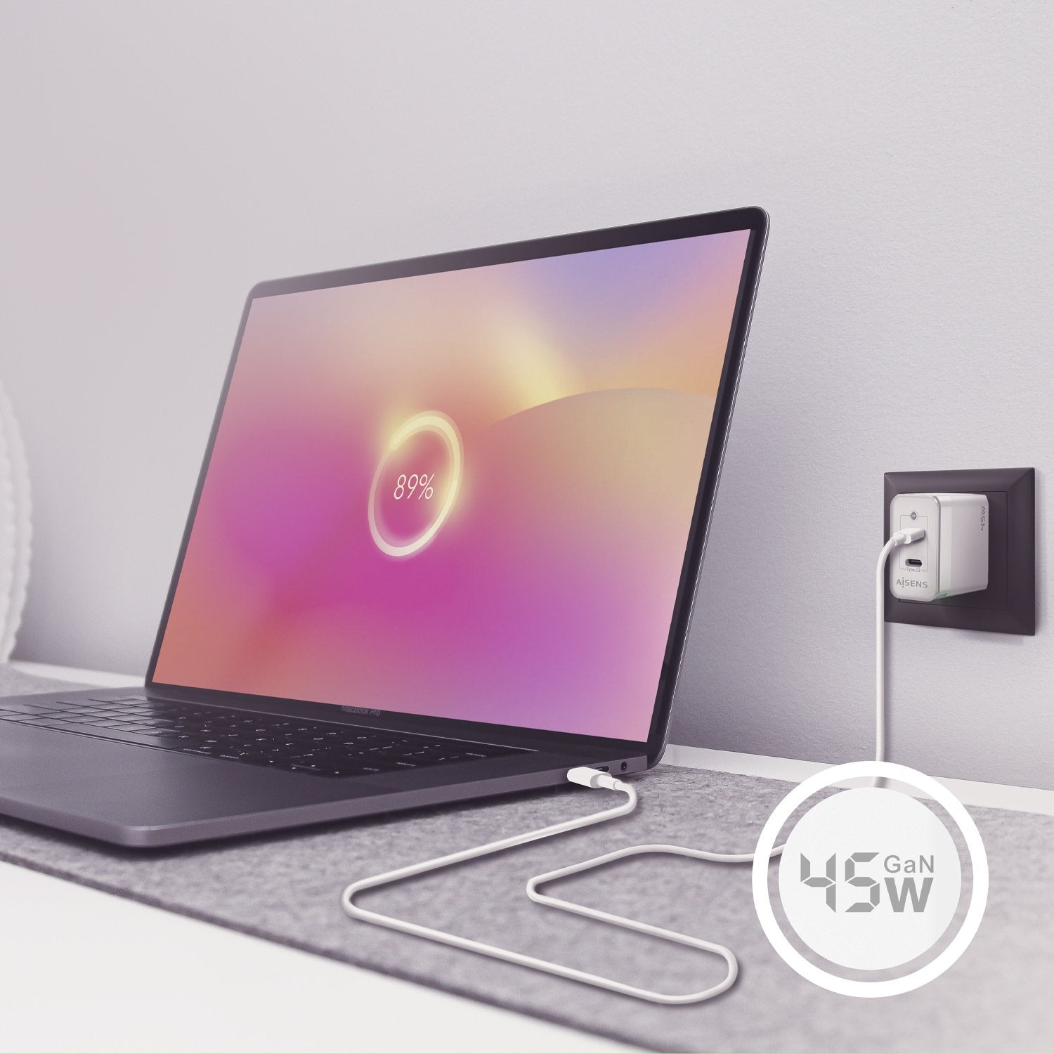 Aisens Cargador Gan 45w - 2xusb-C Pd3.0 Qc4.0 - Blanco