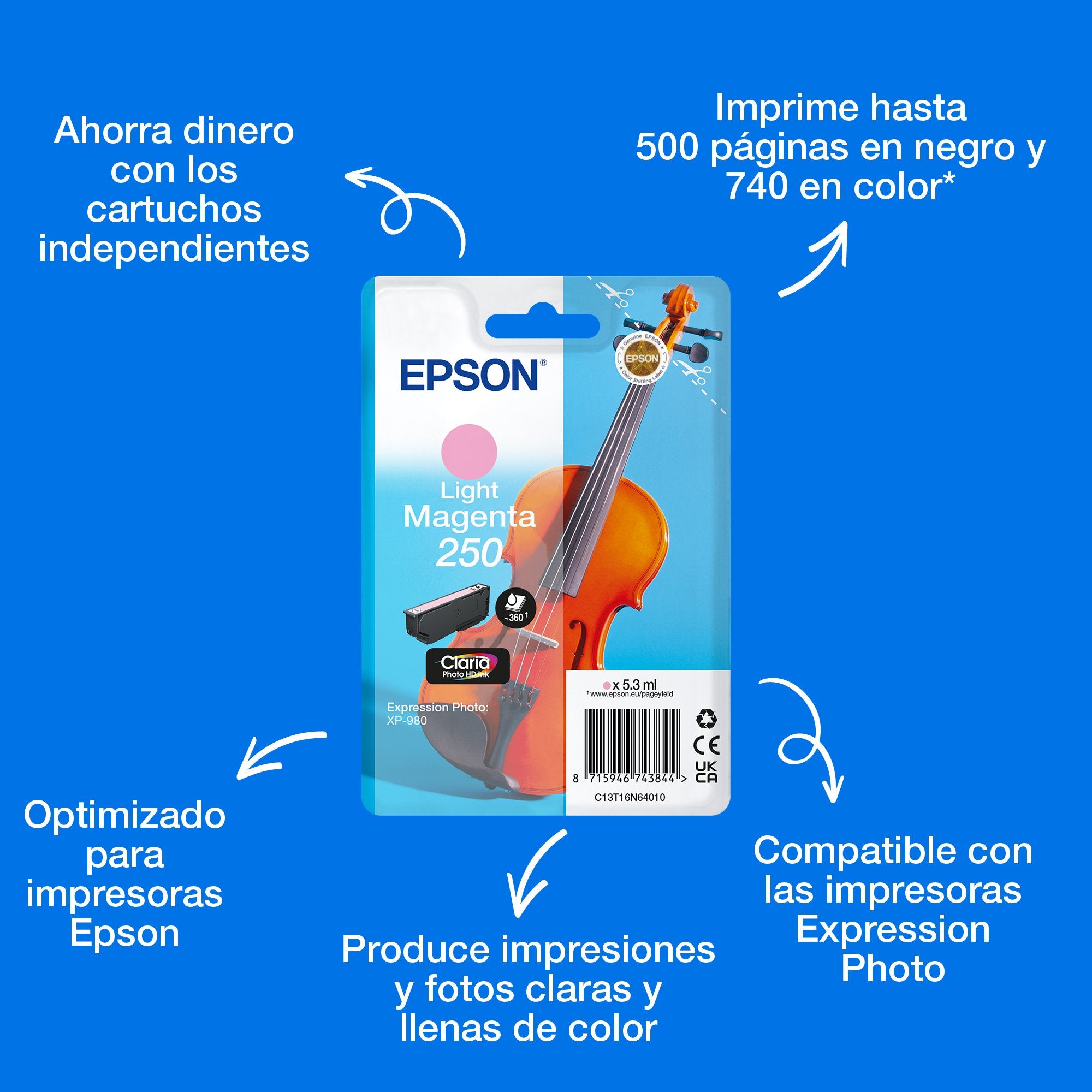 EAN 8715946743844 - Epson 250 Violin Claria Photo HD cartucho de tinta 1 pieza(s) Original Rendimiento estándar imagen 2