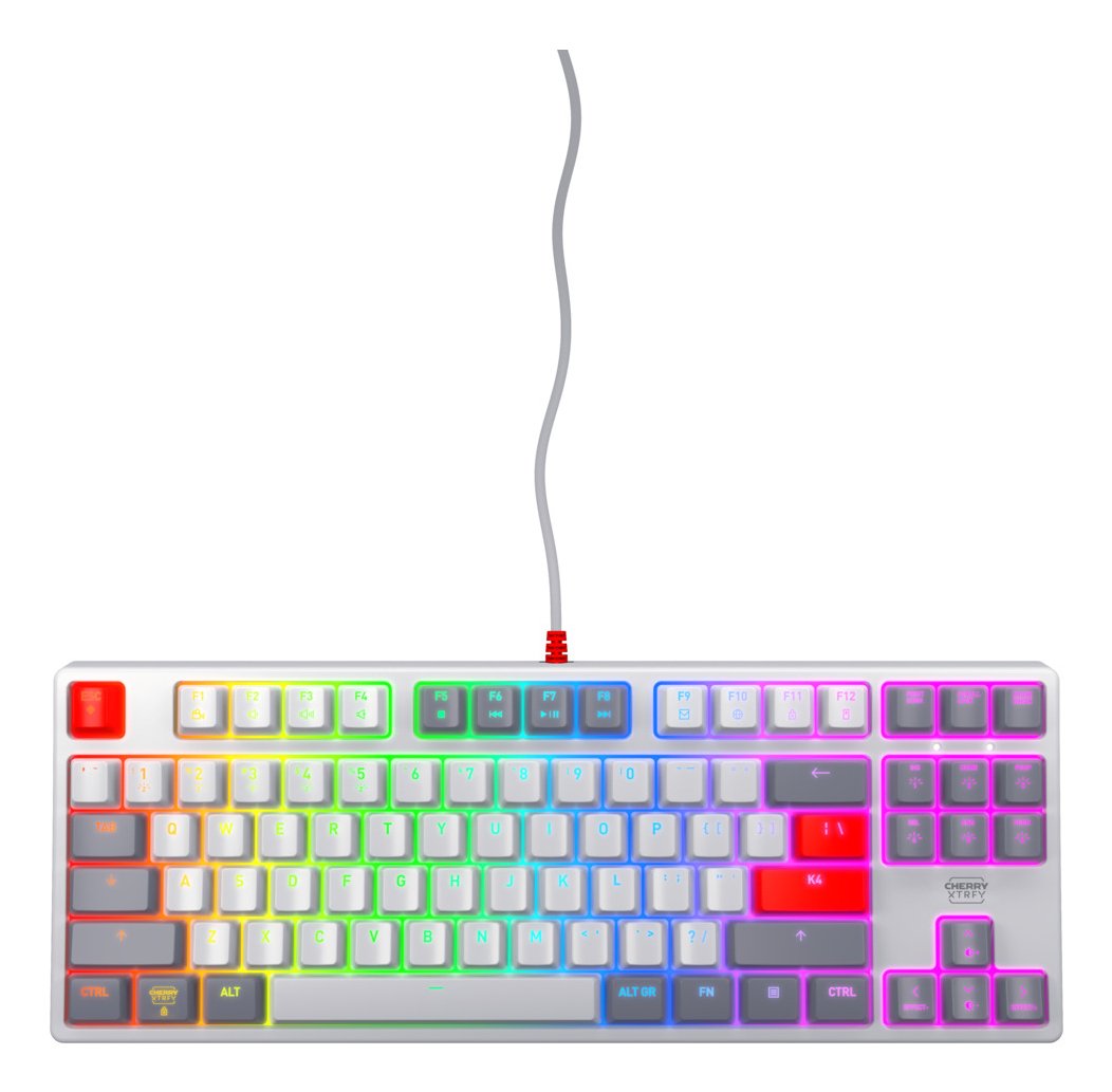 EAN 7340086914536 - CHERRY K4V2 TKL teclado Juego USB QWERTY Inglés de EE. UU. Gris, Gris claro, Rojo imagen 1