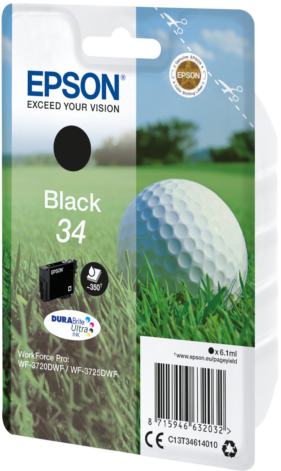 Epson Golf Ball Singlepack Black 34 Durabrite Ultra Ink Para Workforce Pro Wf-3720dwf, Wf-3725dwf