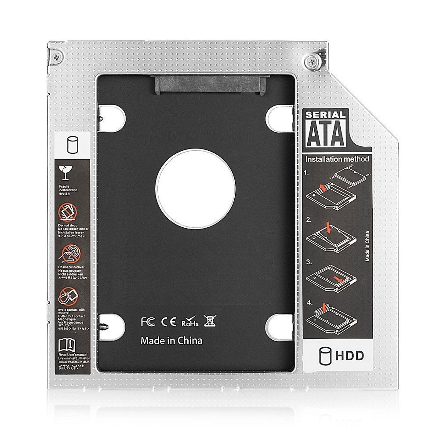 Ewent Sata Iii Ssd/Hdd Installation Frame For Cd/Dvd/Blu-Ray Drive Ewent Ew7005, Universal, Funda De Disco Duro, Acrilonitrilo Butadieno Estireno (Abs), Aluminio, Negro, Gris, 2.5", Hp, Dell, Acer, Benq, Asus, Lenovo, Great Wall