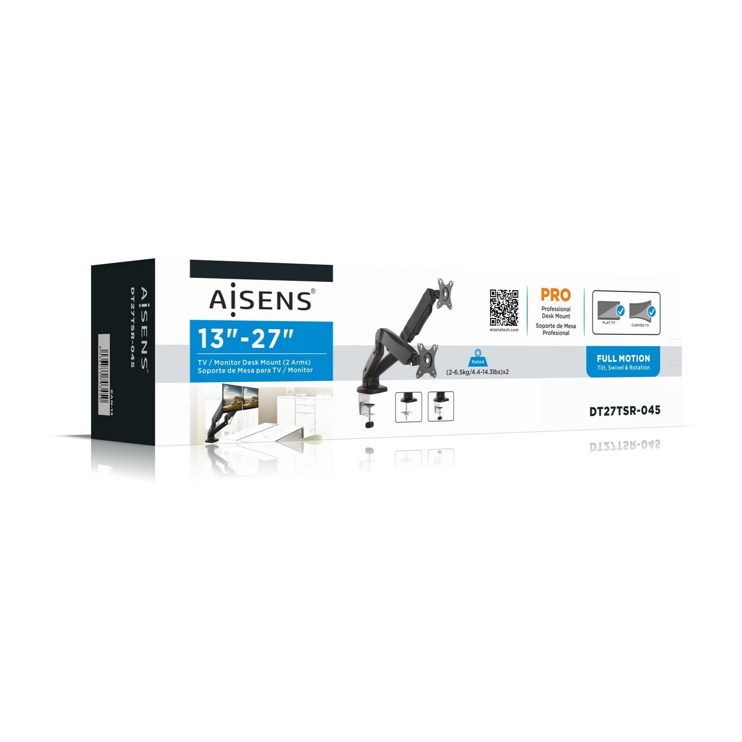 Aisens Soporte Tv Monitor Mesa Pro Gira Incl 65kg 3piv2braz 13-27 Neg Dt27tsr-045