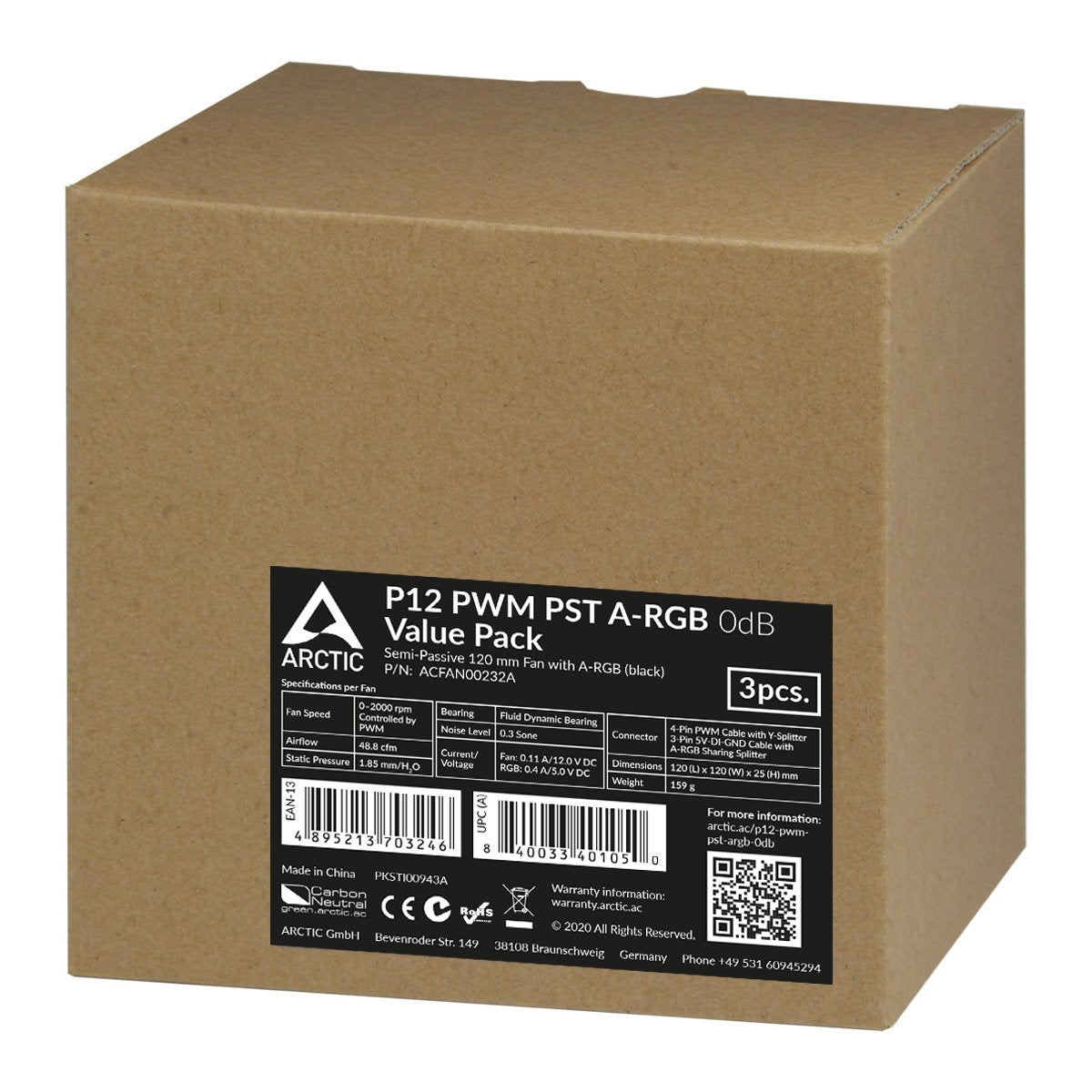 Ventilador Arctic 120 * 120 * 25 P12 Pwm Pst A-Rgb Value Pack (3 Piezas)