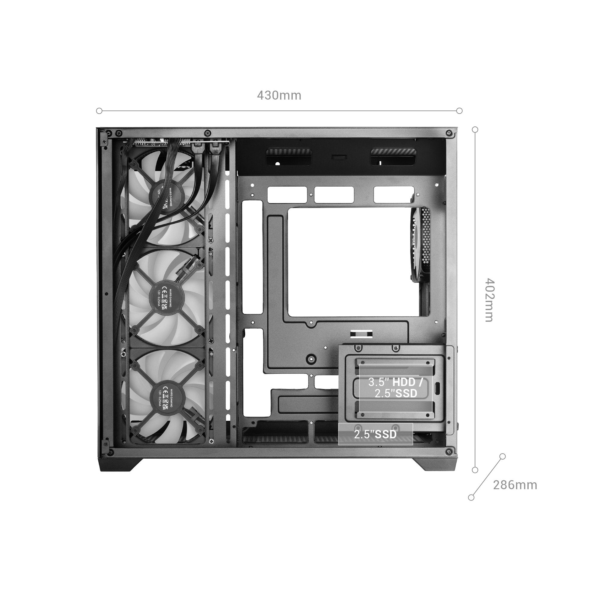 Caja Pc  Atx Mars Gaming Mcv5w Cristal Templado Panoramico Argb Gpu 416mm Blanco