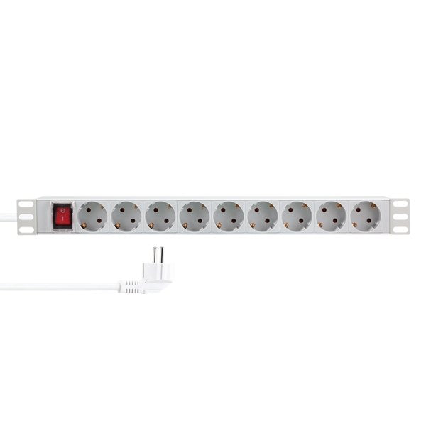 9er Regleta De Enchufes 19" Pdu Con Interruptor Logilink Gris Claro