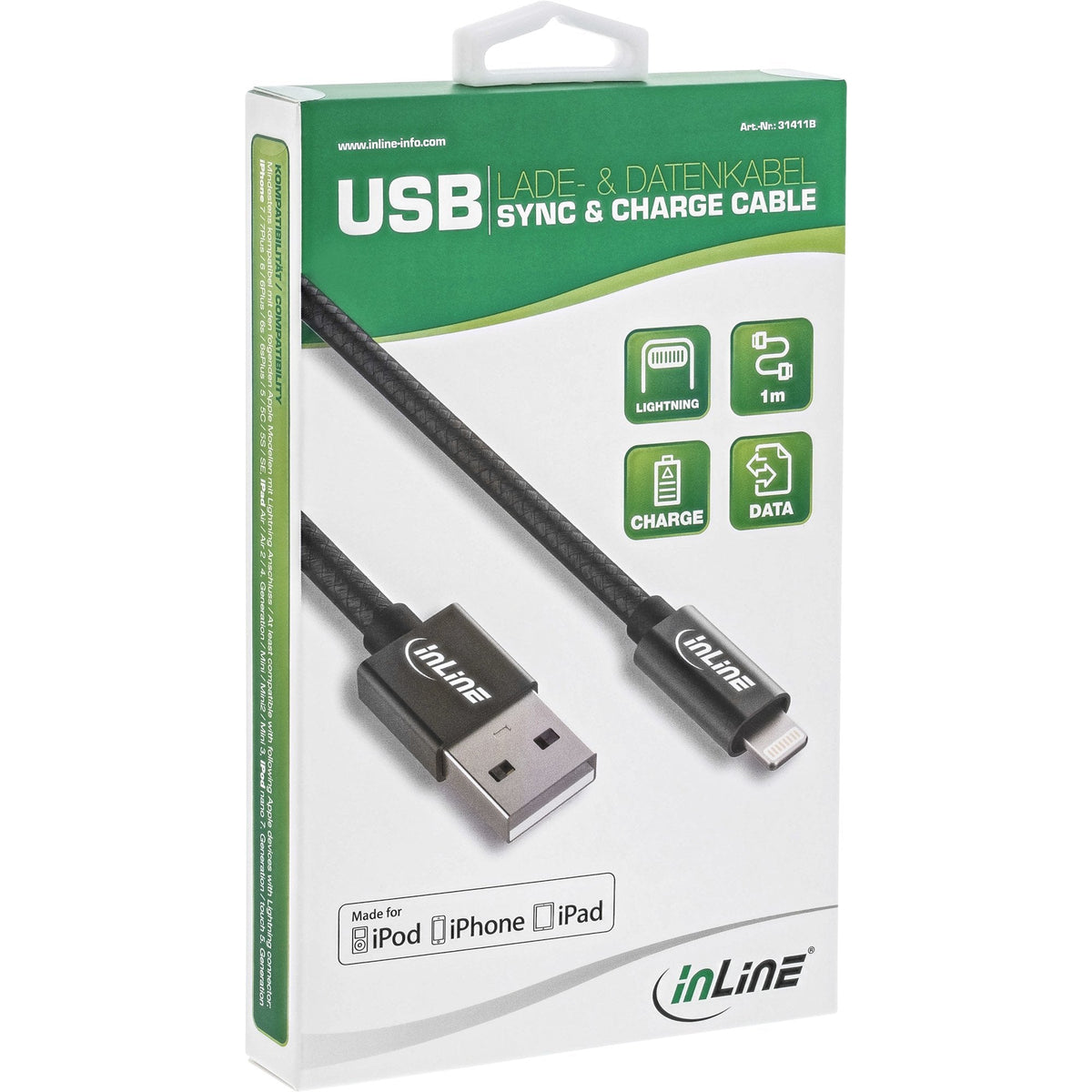 Cable Usb Inline Lightning Para Ipad Iphone Ipod Negro 1m Certificado Mfi