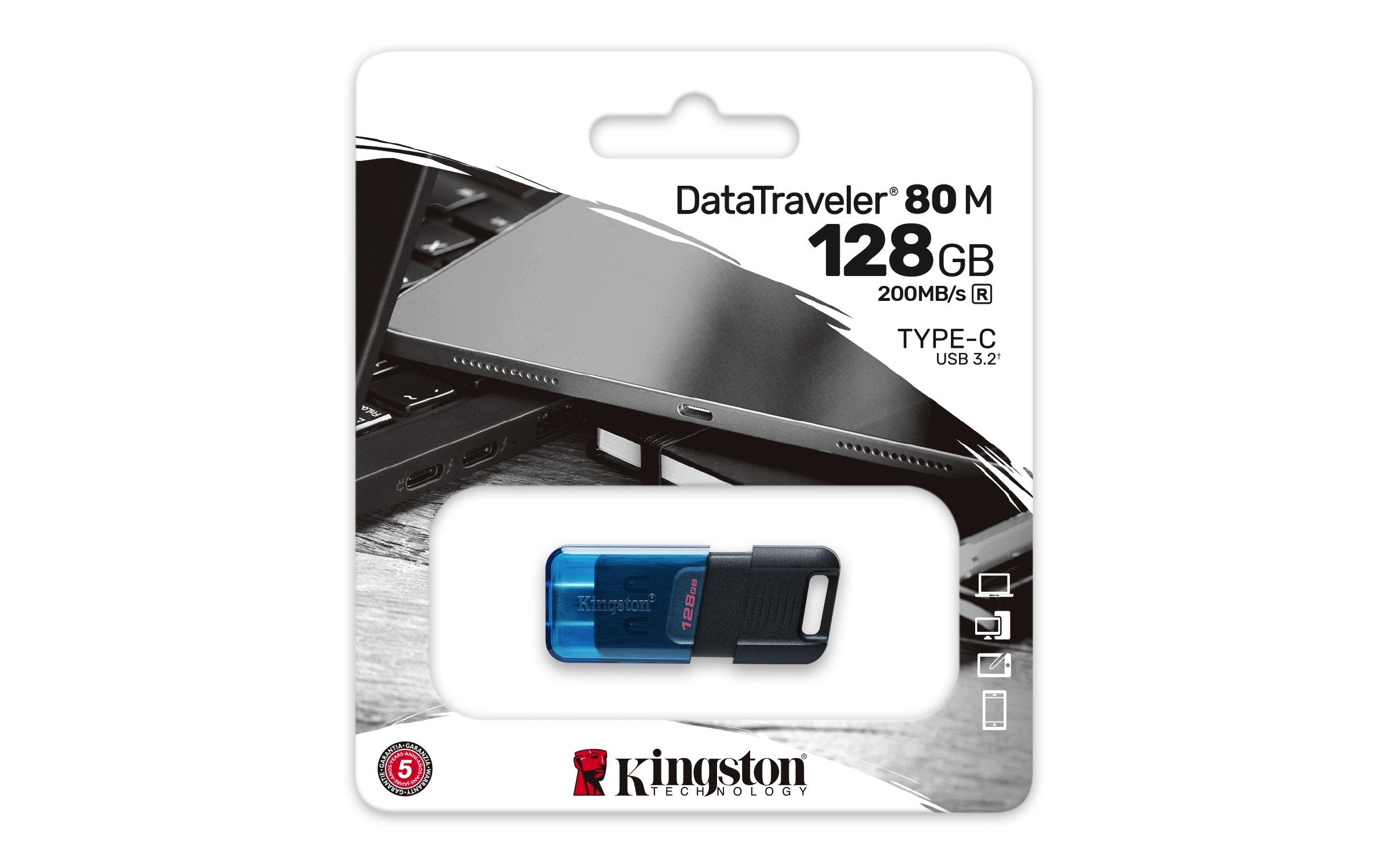 Pendrive Kingston 128gb Usbc 3.2 Gen1 Dttraveler 80m Dt80m/128gb