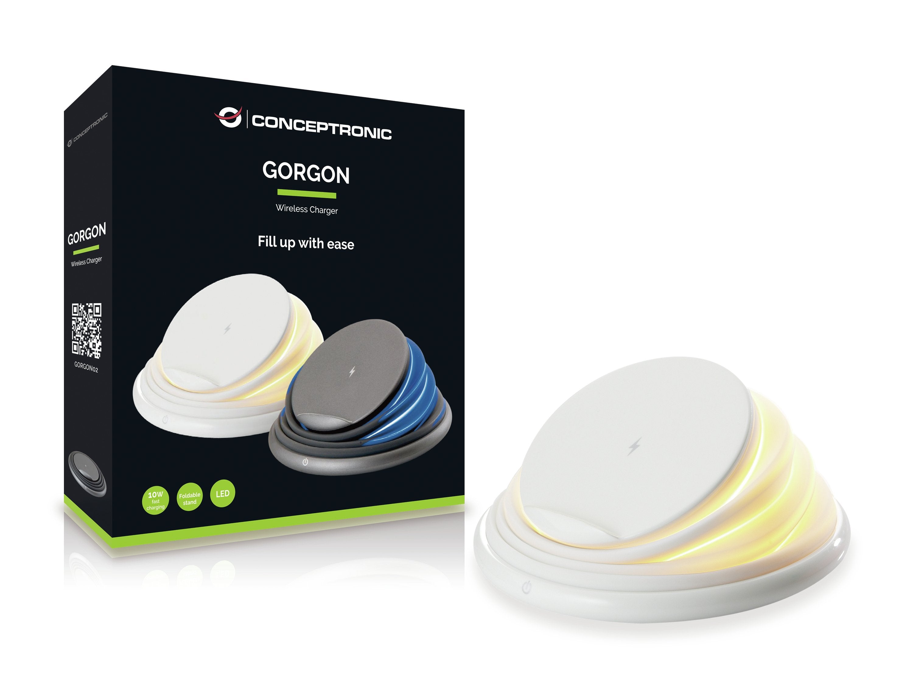Conceptronicâ Cargador Inalambrico Qi 10w Soporte Plegable Blancoâ Gorgon02wâ 