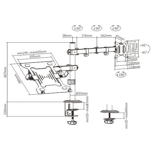 Gembird Ma-Da-03 Adjustable Desk Mount With Monitor Arm And Portátil Tray