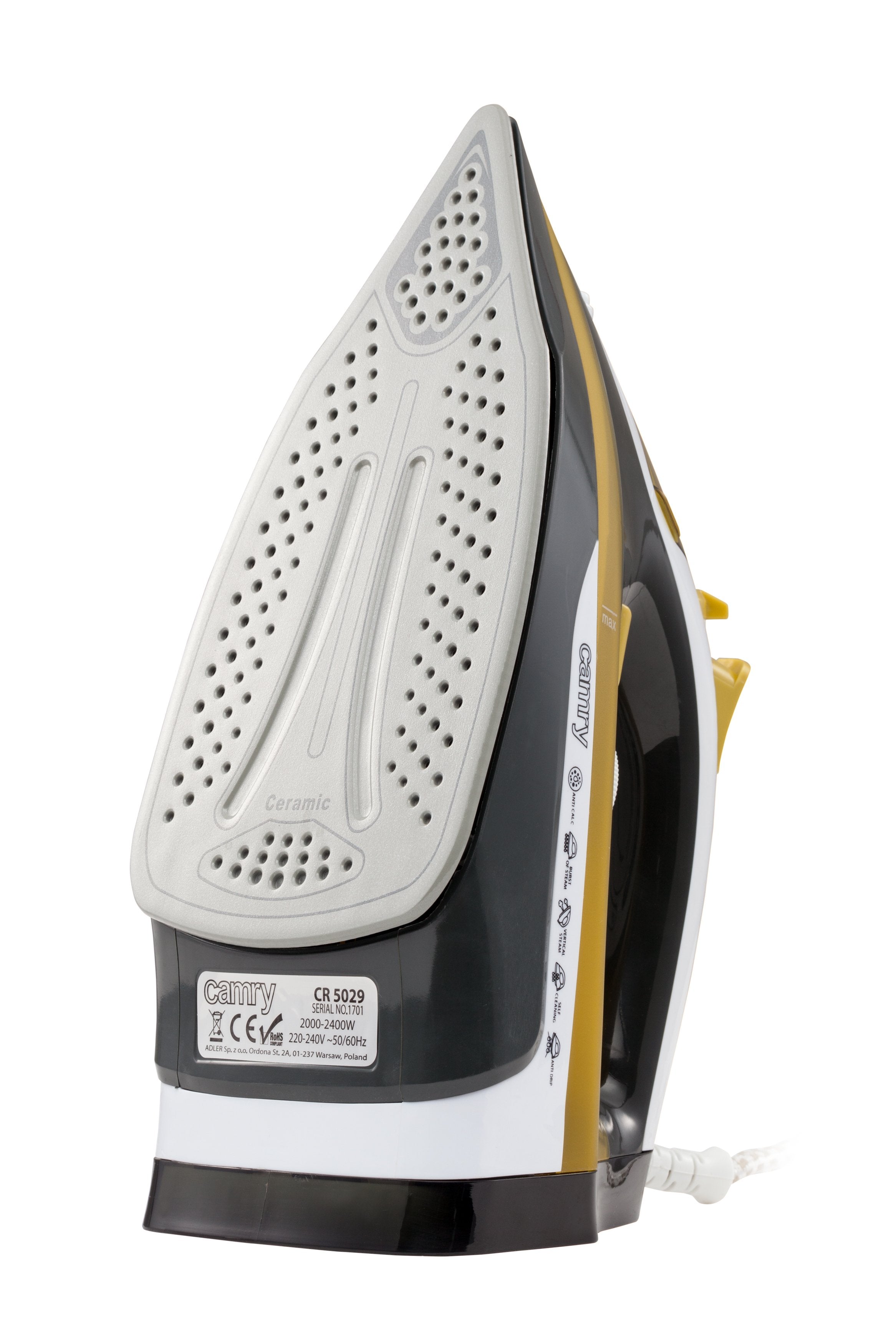EAN 5908256839373 - Camry Premium CR 5029 plancha Plancha a vapor 2400 W Negro, Amarillo imagen 4