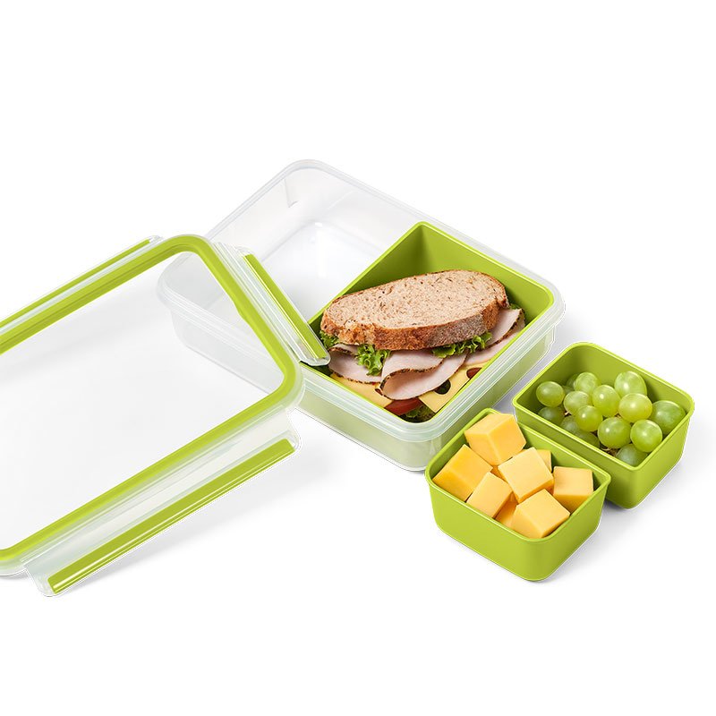 Emsa Clip & Go Snackbox 1,2 L Con 3 Insertos, Box, Rectangular, 1,2 L, Transparente, Alemania, 163 Mm
