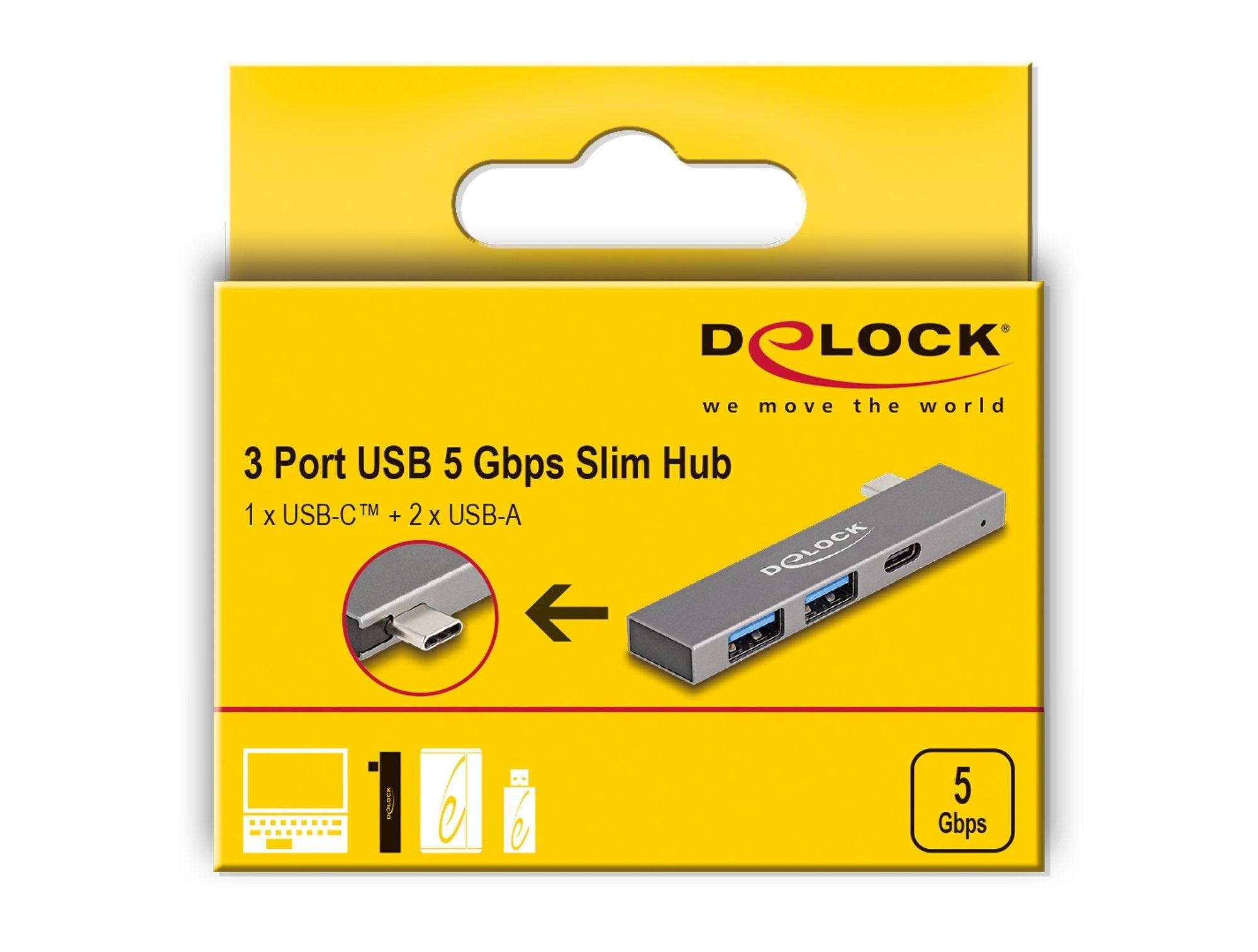 Delock 3 Port Slim Usb Hub Con Usb Tipo-C A 1 X Usb 5 Gbps Usb Tipo-C