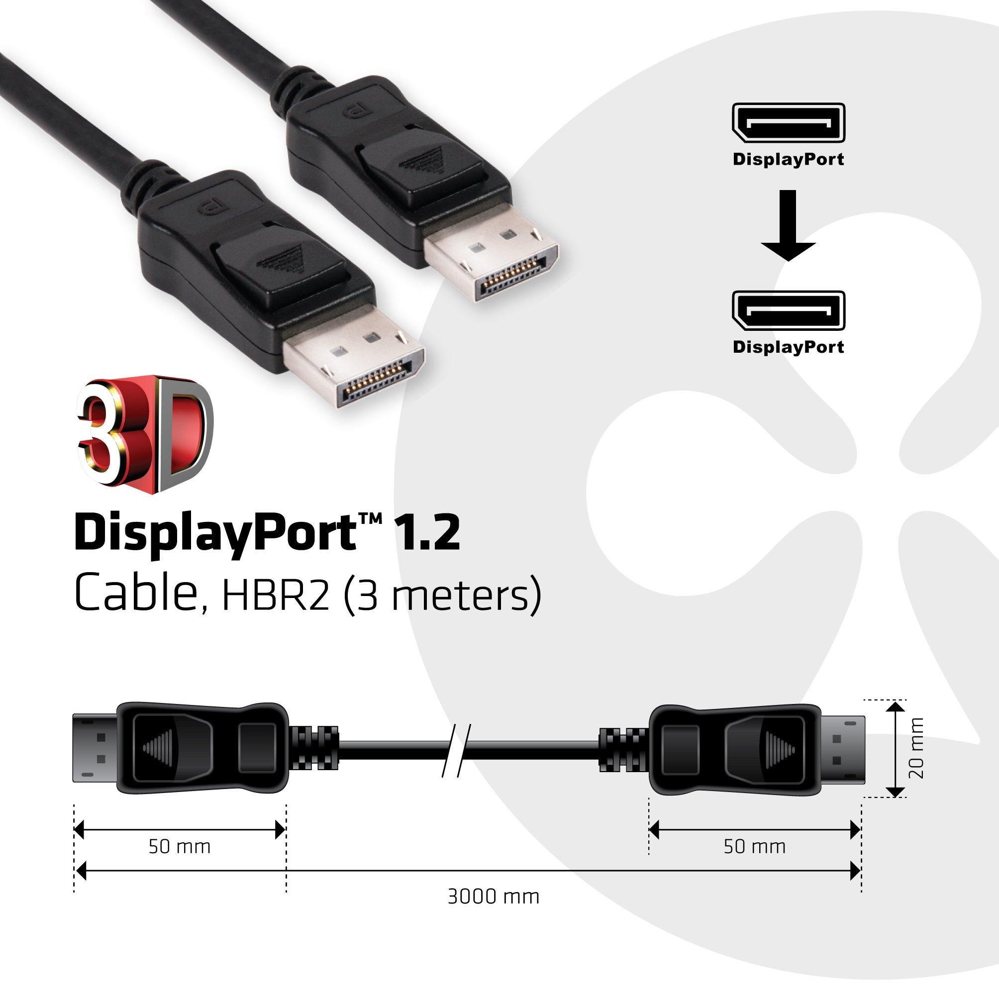 Club3d Displayport 1.2 Cable M/M 3meter 4k60hz 21.6gbps
