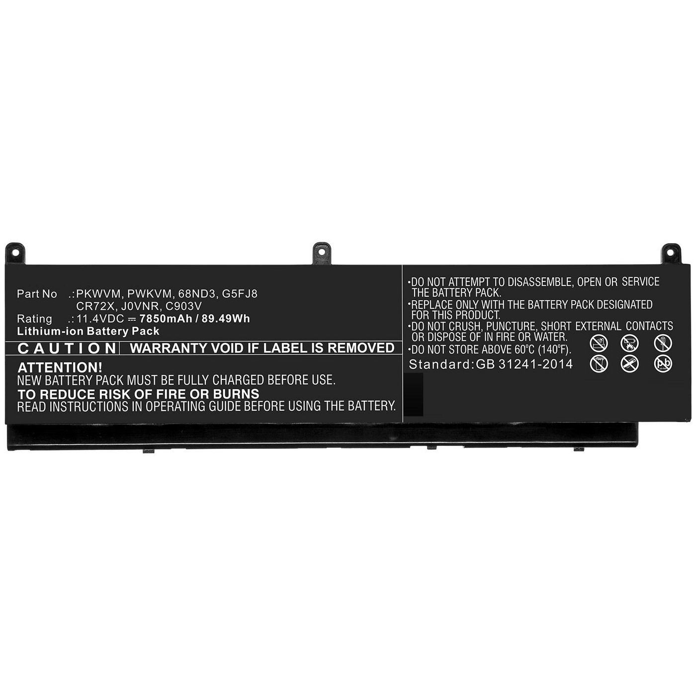 Laptop Battery For Dell - 89.49wh Li-Ion 11.4v 7850mah - Black For Dell Notebook, Laptop Precision 7550 - Warranty: 12m