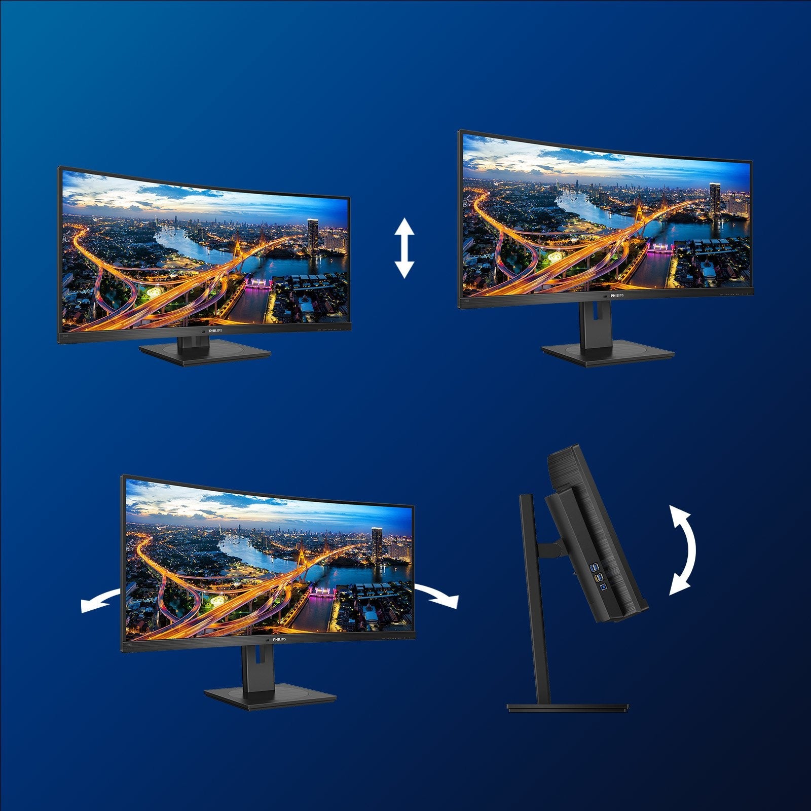 Monitor Profesional Ultrapanorámico Curvo Philips 346b1c 34' Wqhd Multimedia Negro