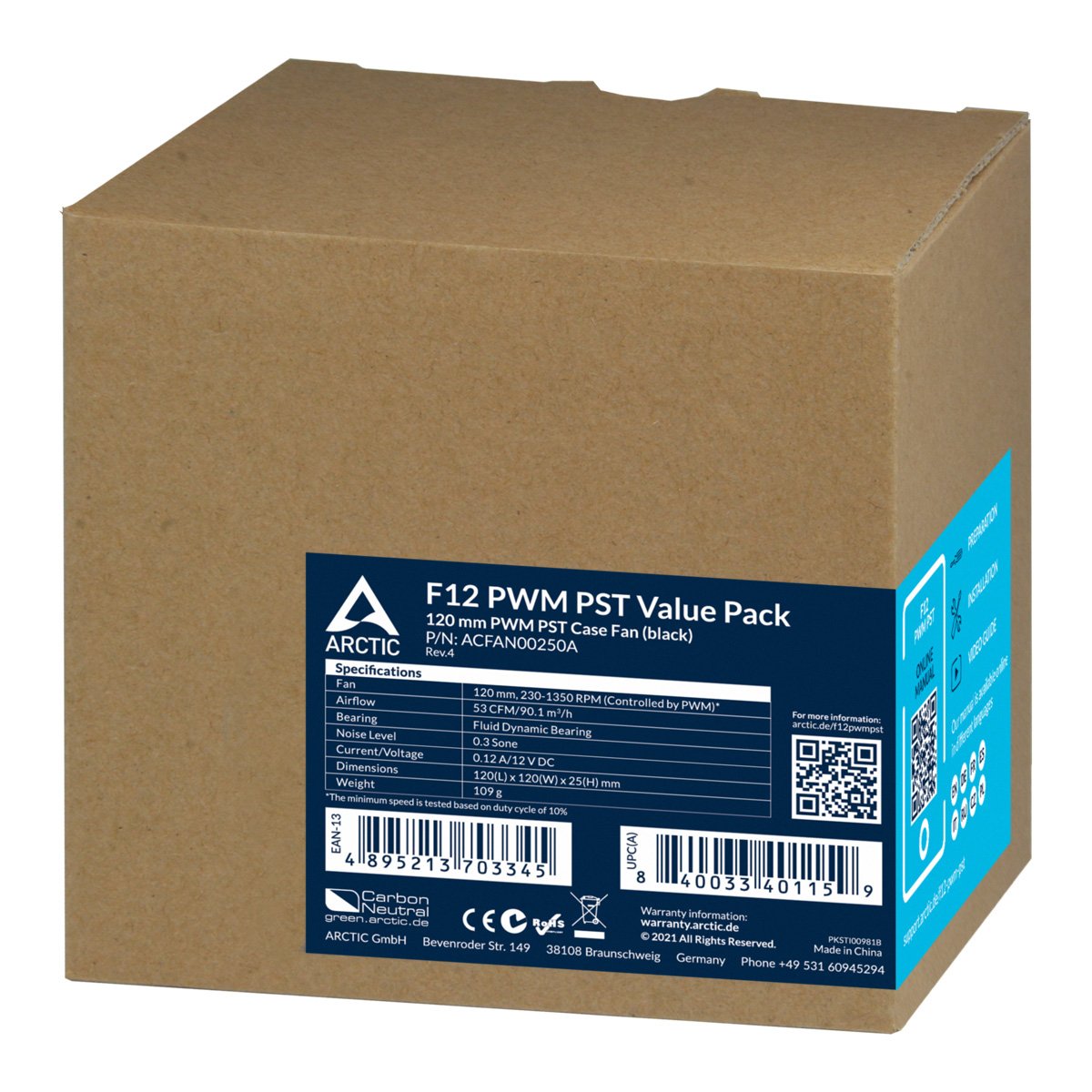 EAN 4895213703260 - ARCTIC F12 PWM PST Carcasa del ordenador Ventilador 12 cm Negro 5 pieza(s) imagen 4