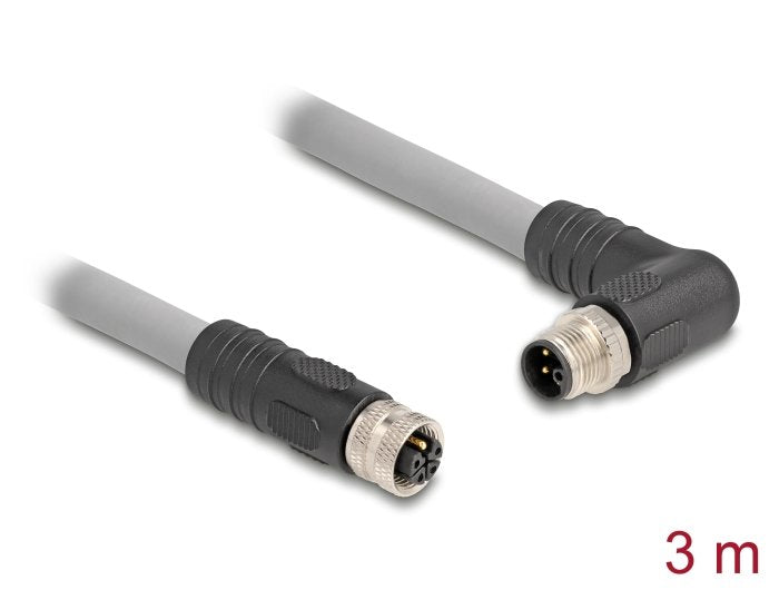 Delock M12 Cable L-Kodiert 5 Pin Stecker Rechts Gewinkelt Zu Buchse Gerade Pur Schleppkettentauglich 3 M Grau