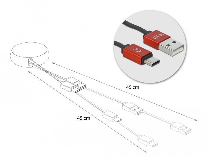 Delock Cable Enrollable Usb 2.0 Tipo A A Usb-C   0.90m Negro / Rojo