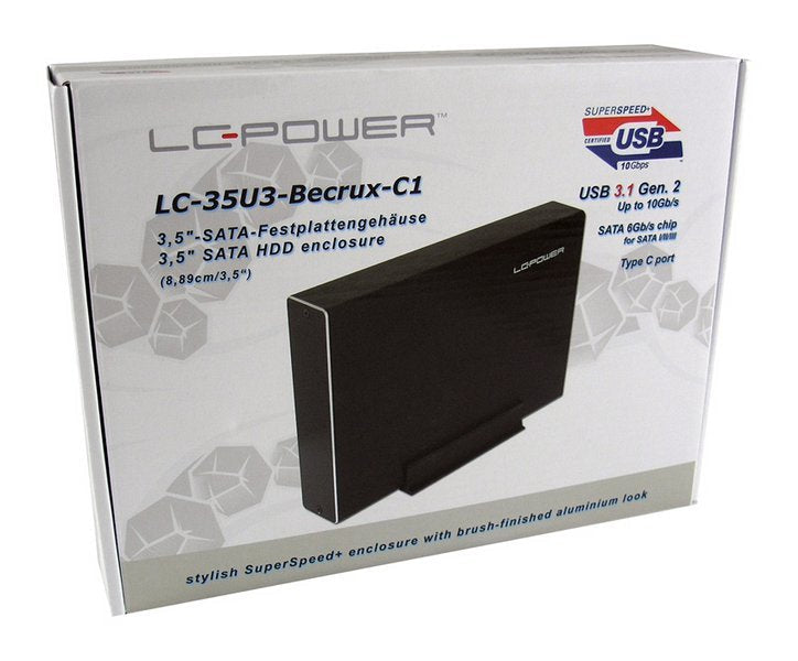 Lc-Power Lc-35u3-Becrux-C1, Carcasa Para Disco Duro Externo Sata De 3,5", Usb-C, Aluminio, Negro