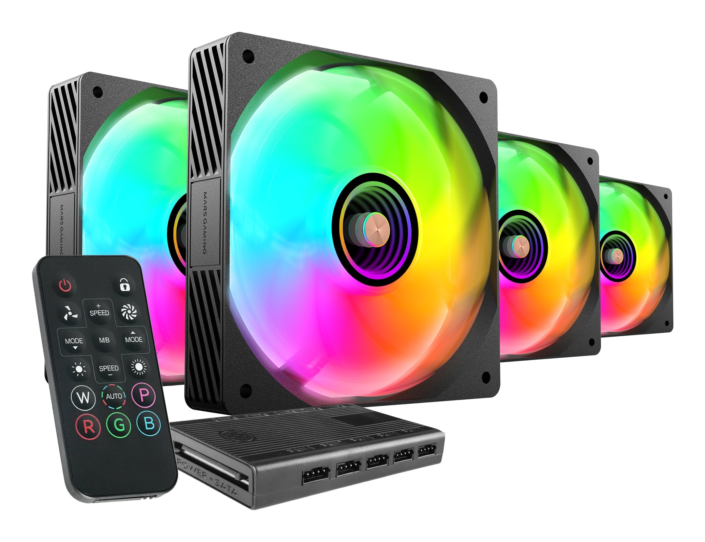 Kit 4 Ventiladores Pc  Auxiliar Mf-Si4kit A-Rgb Infinity Negro Mars Gaming 4x Ventiladores Ultrasilenciosos Argb/ Mando A Distancia Y Hub Argb.