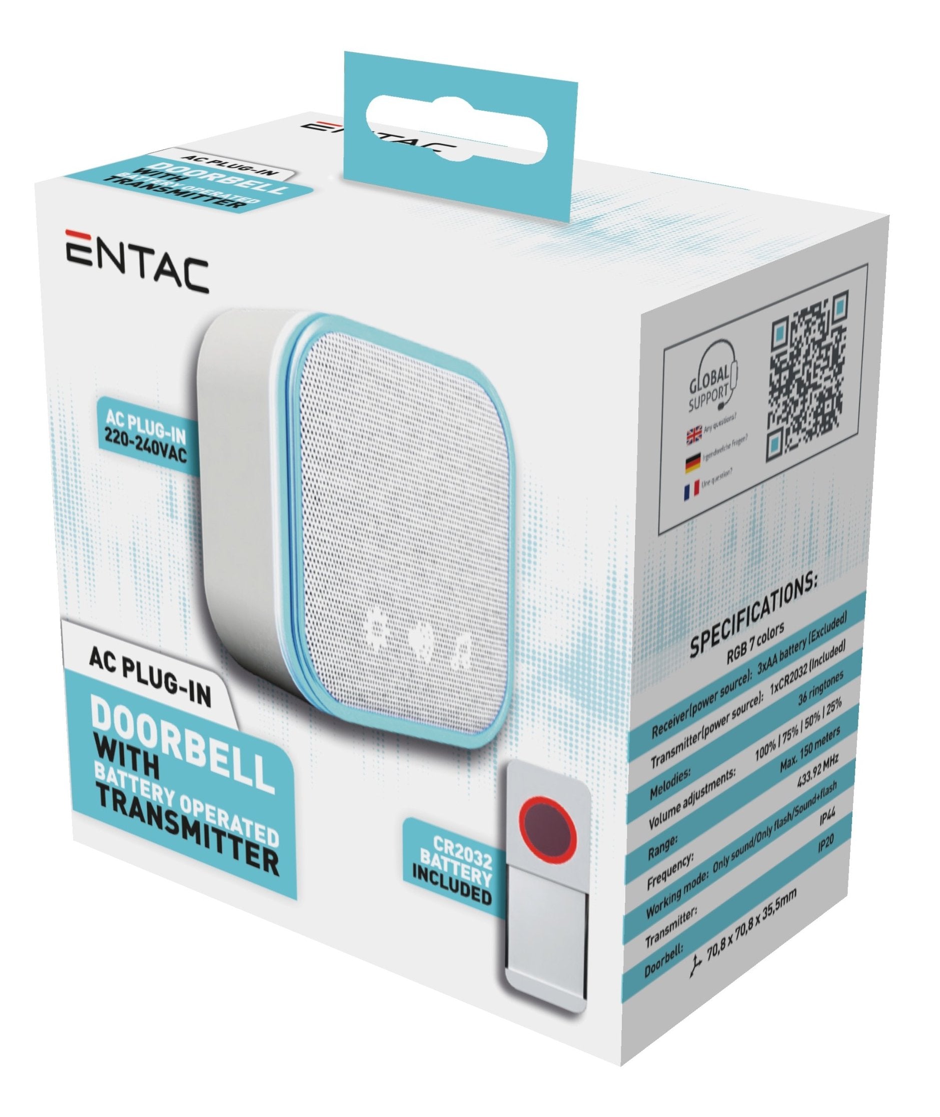 Entac Türklingel Ac Plug-In Ip44-Sender Inkl. 1xcr2032