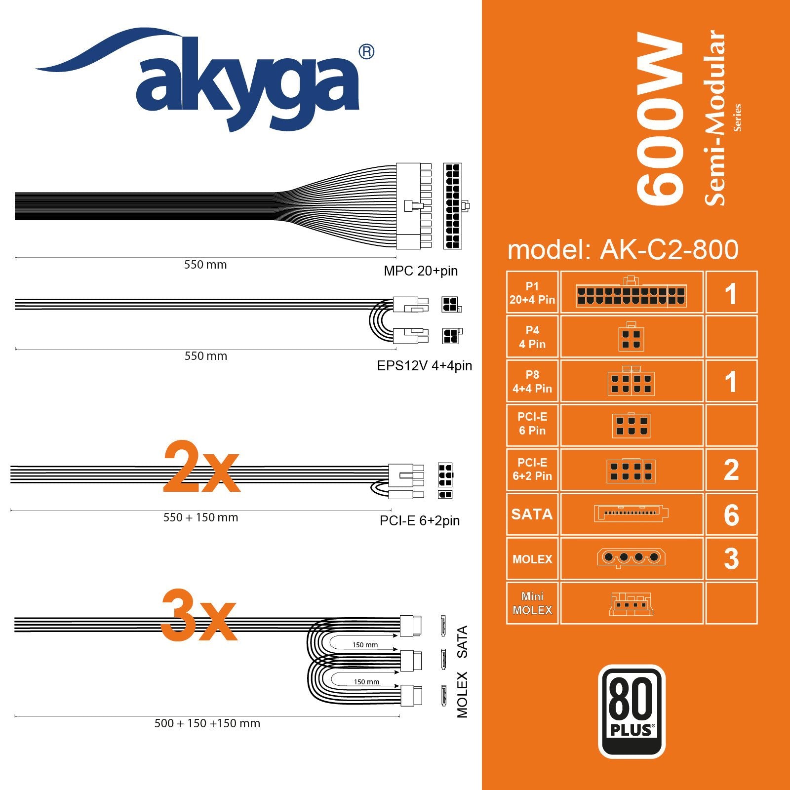 Akyga Ak-C2-800 Unidad De Fuente De Alimentación 800 W 20+4 Pin Atx Atx Negro