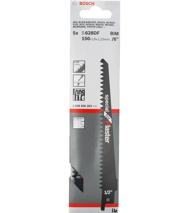 Hoja De Sierra De Sable Bosch Professional S 628 Df Especial Para Yeso, 5 Piezas, Longitud 150 Mm 2608656263