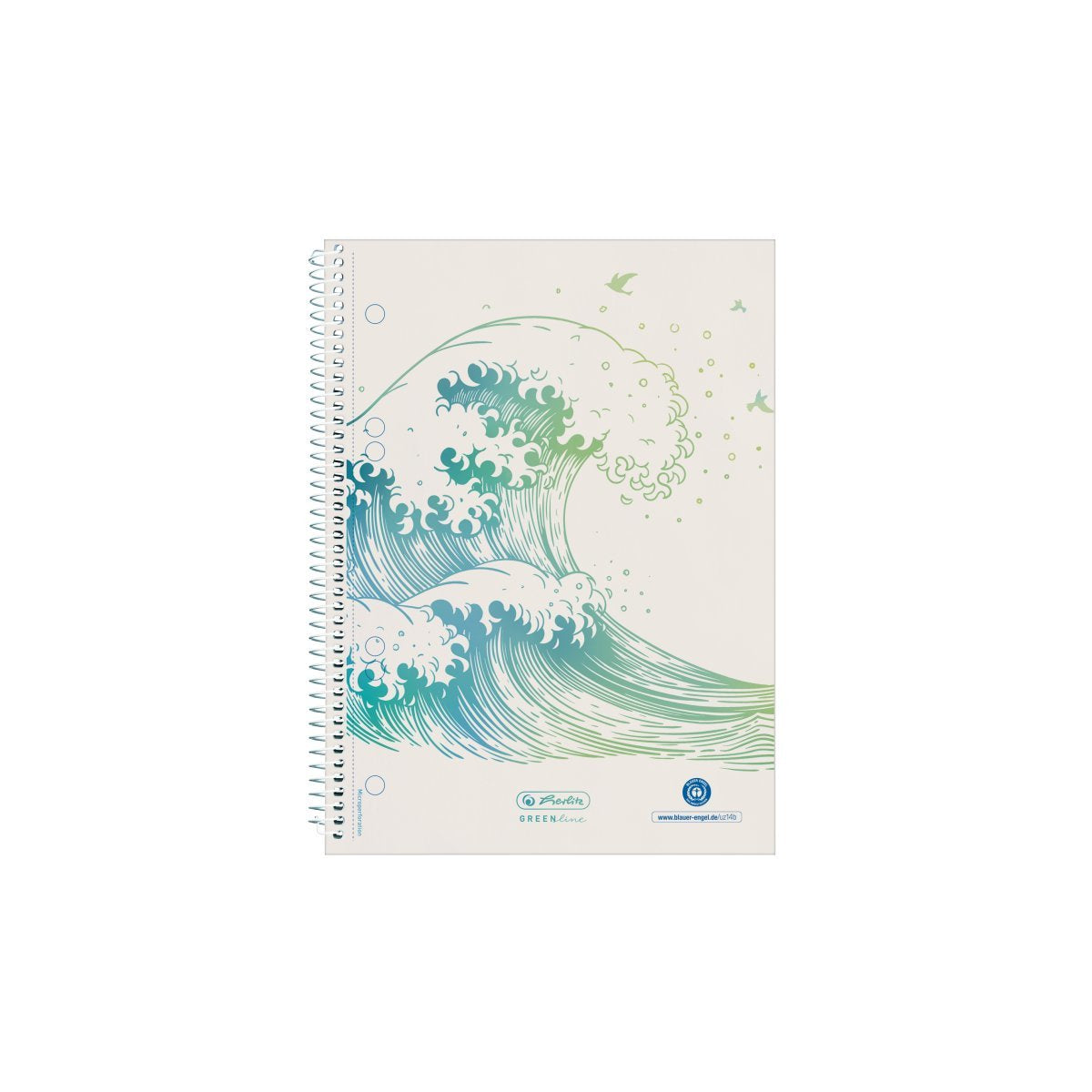 Herlitz Bloc De Notas En Espiral A5 Greenline 70 Hojas Cuadriculado Con Motivo Ondulado, Bloc Universitario