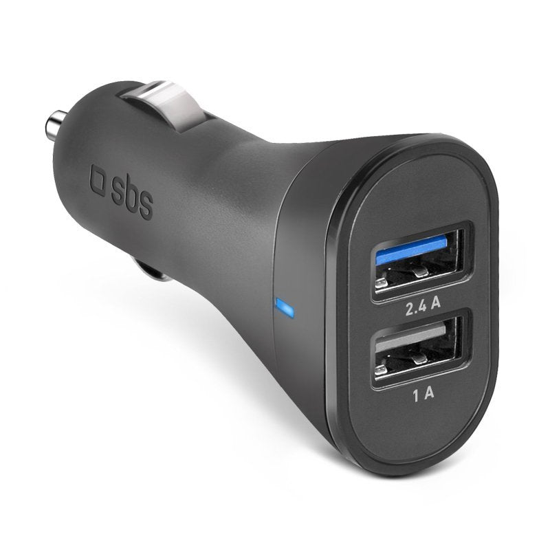 Cargador Coche Mini Sbs 2x Usb 12/24v 2400 Mah Carga Rapida Negro