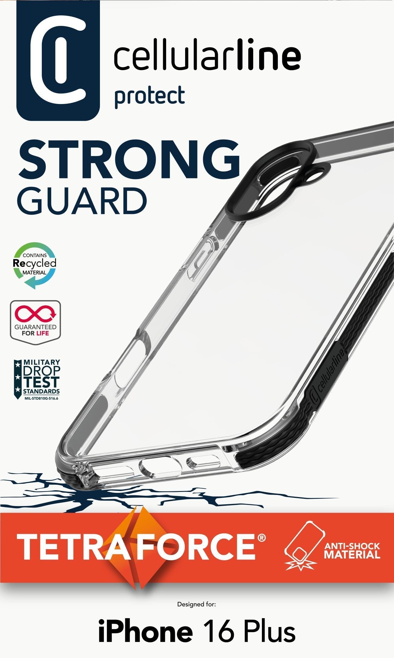 Cellularline Strong Guard Case Iphone 16 Plus Clear
