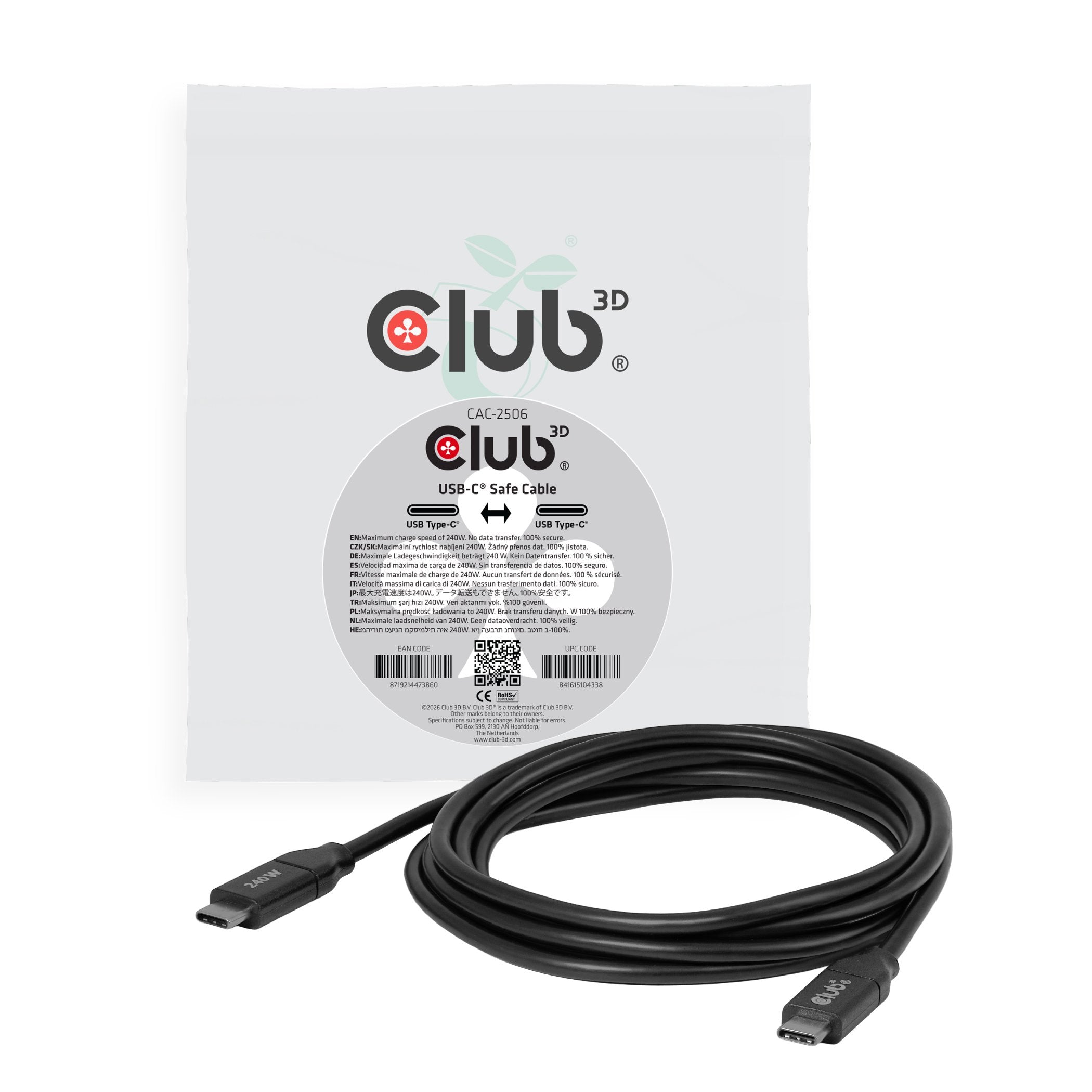 Club3d Usb-C Sicherheitsladecable 240w 2m M M