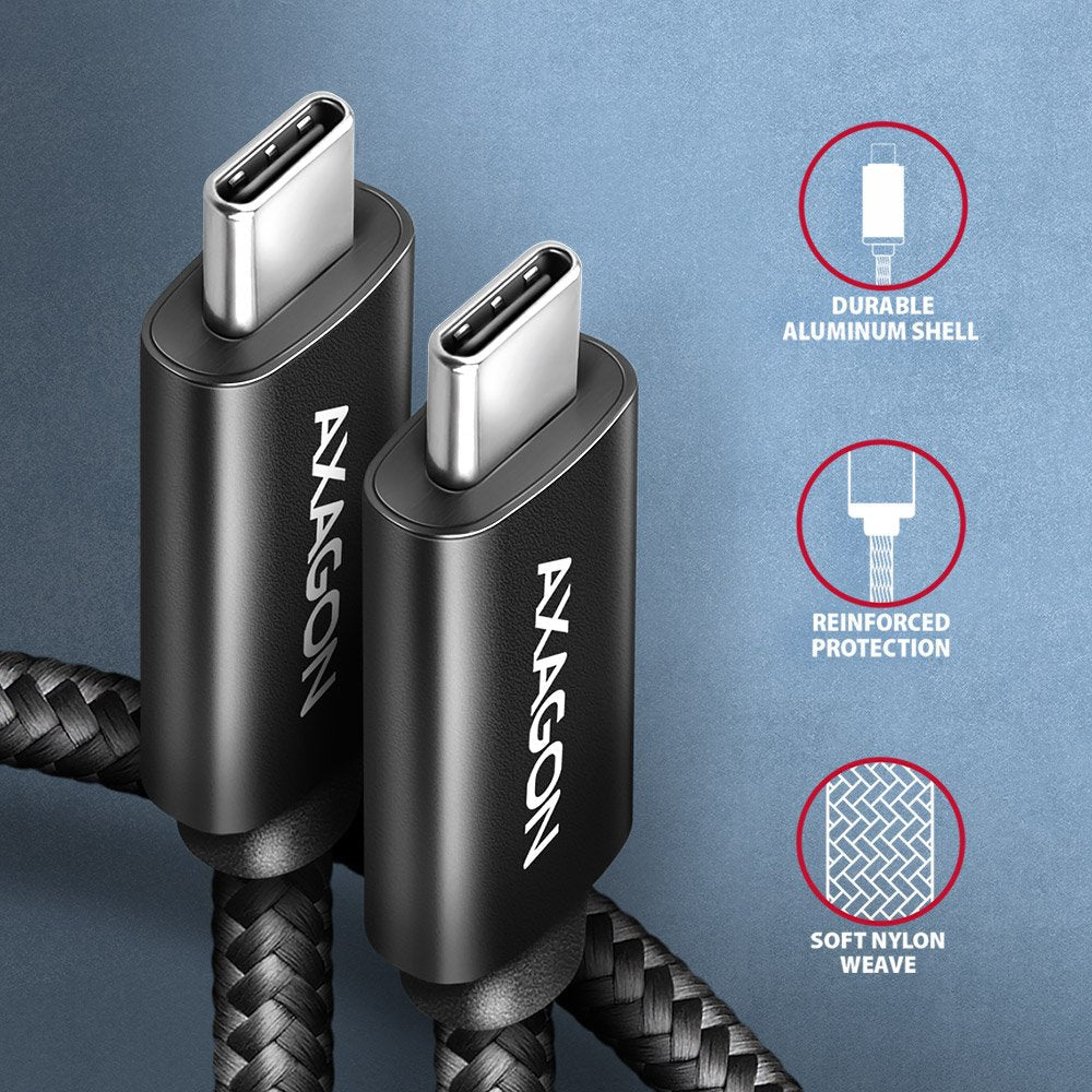 Cable Axagon Hcm2-Cm10ab Lade  Usb-C Zu Usb-C 2.0, 1 M, Pd 240 W 5 A, Alu - Negro