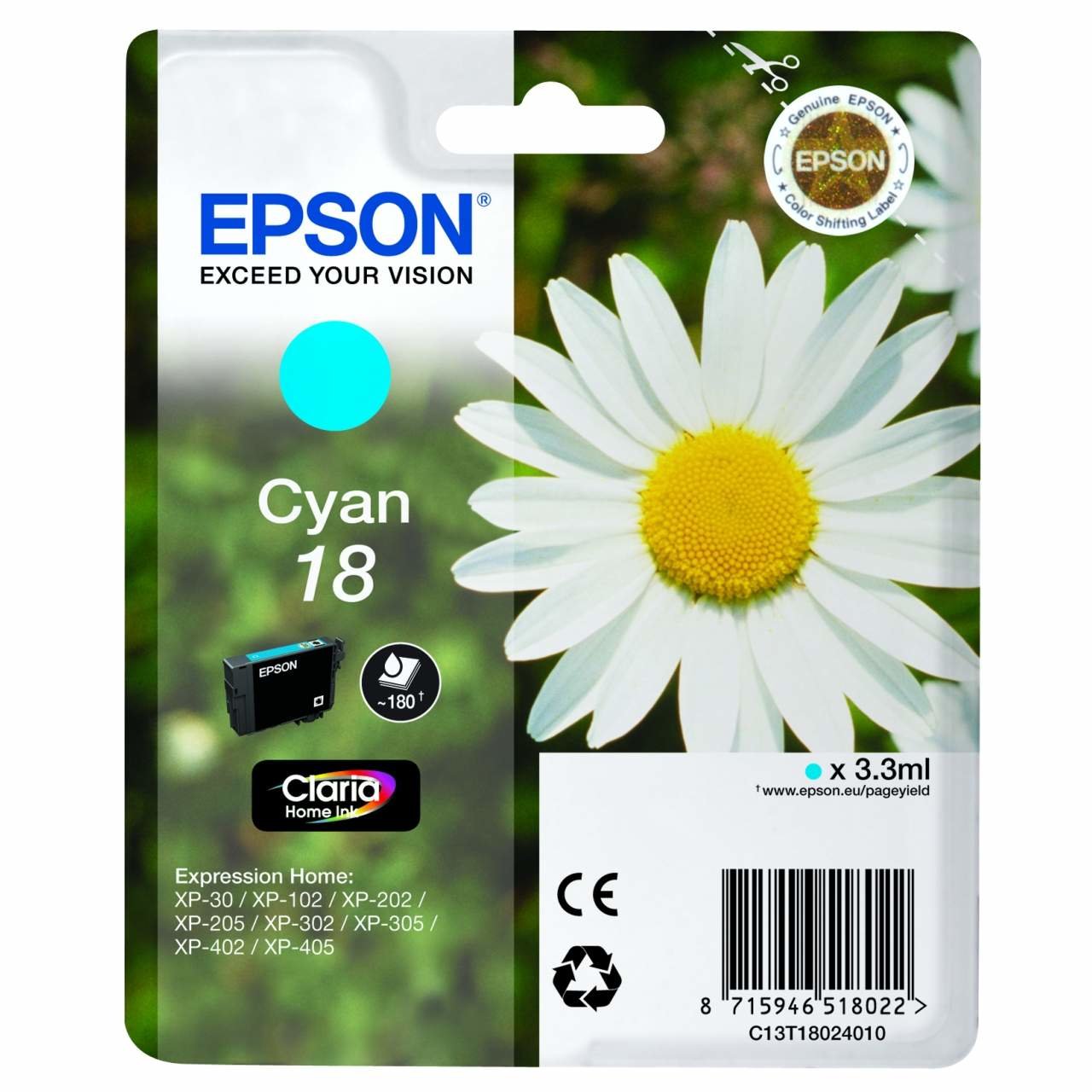 EAN 8715946518022 - Epson Daisy C13T18024010 cartucho de tinta 1 pieza(s) Original Fotos cian imagen 1