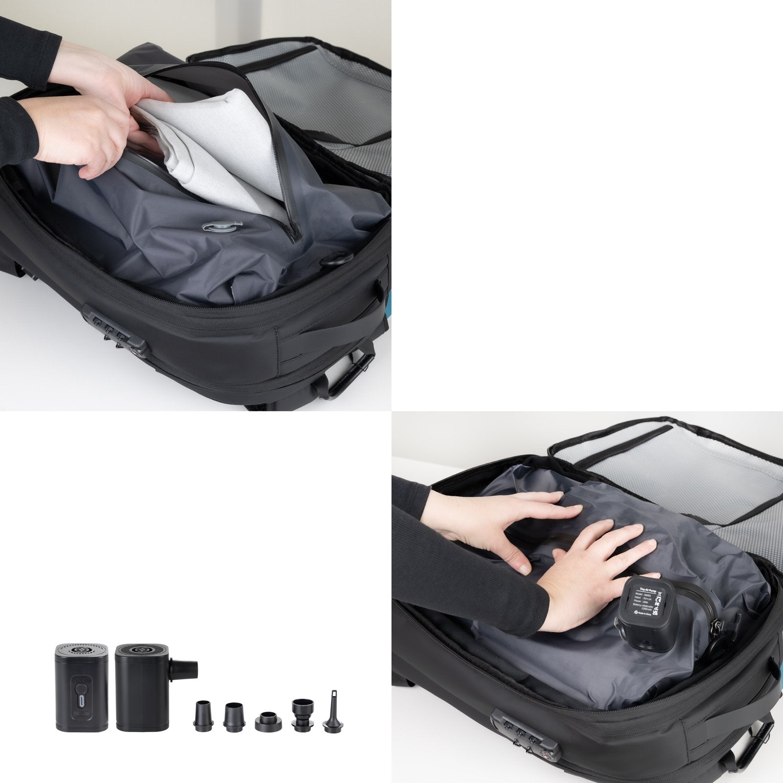 Mochila De Viaje Al Vacío + Bomba Aire, Negro