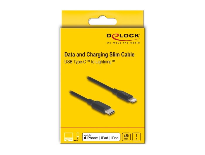 Delock 85410 Cable De Carga Y Datos Delgado Usb Type-C A Lightning Para Iphone, Ipad, Ipod Negro 1 M Mfi