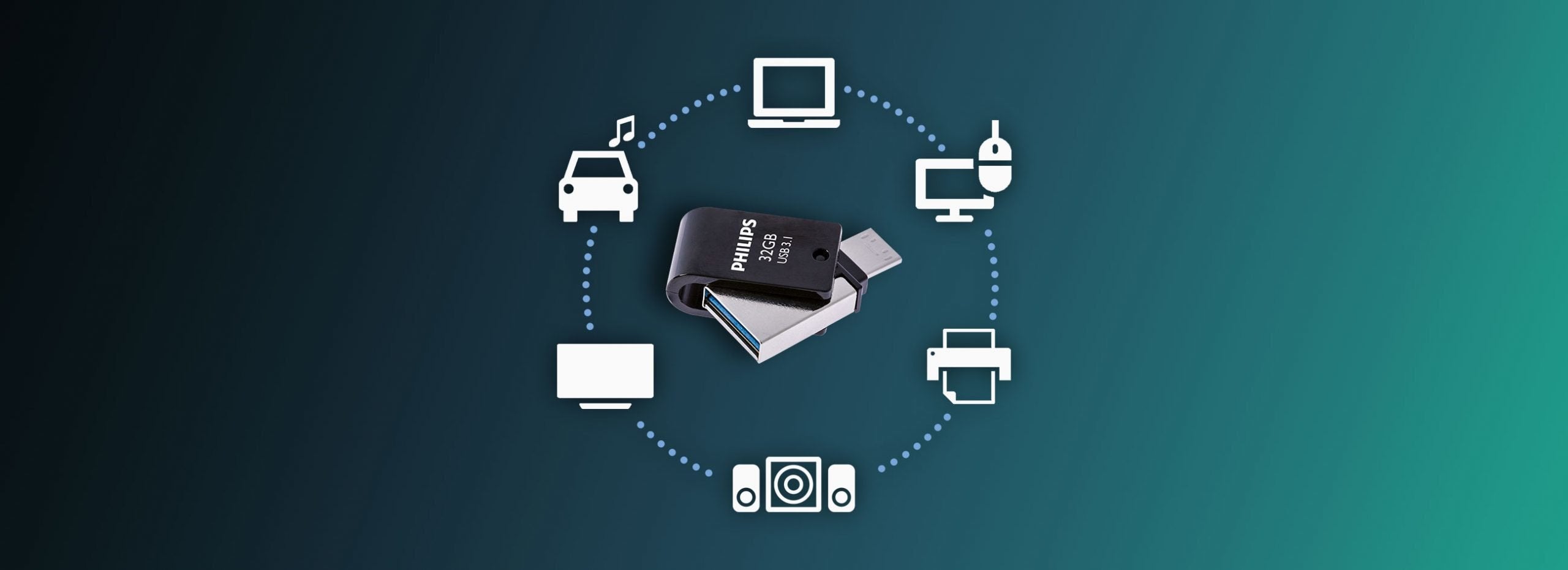 Pendrive Philips 2 In 1 Black  32gb Otg Usb C + Usb 3.1