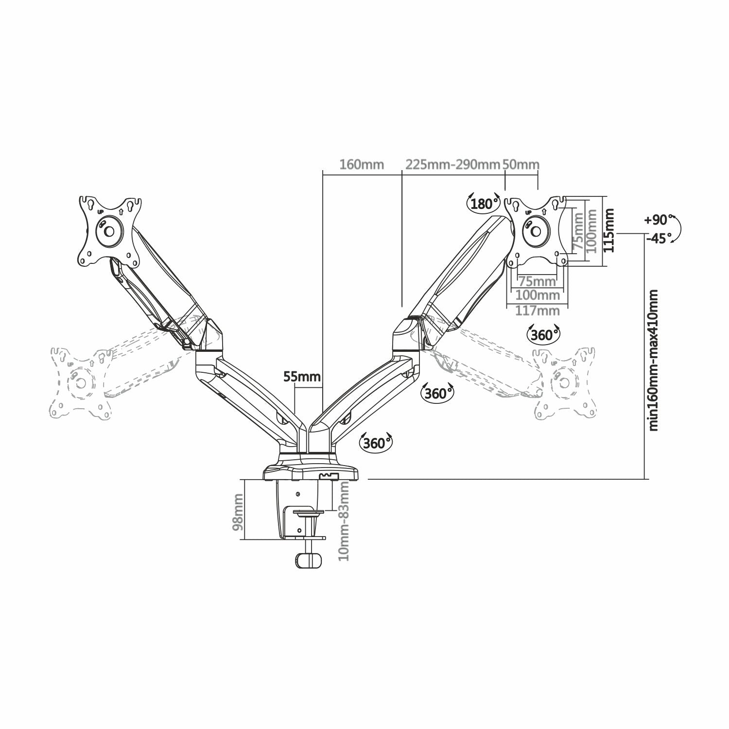 Aisens Soporte Tv Monitor Mesa Pro Gira Incl 65kg 3piv2braz 13-27 Neg Dt27tsr-045