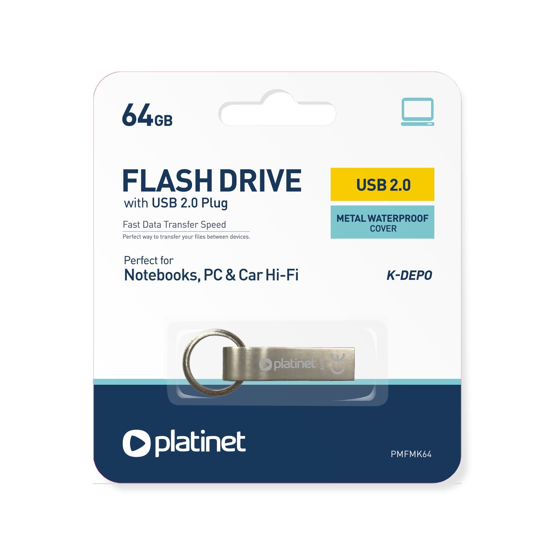 Platinet Pendrive Usb 3.2 K-Depo 64gb Res. Agua Llavero Metal Duro