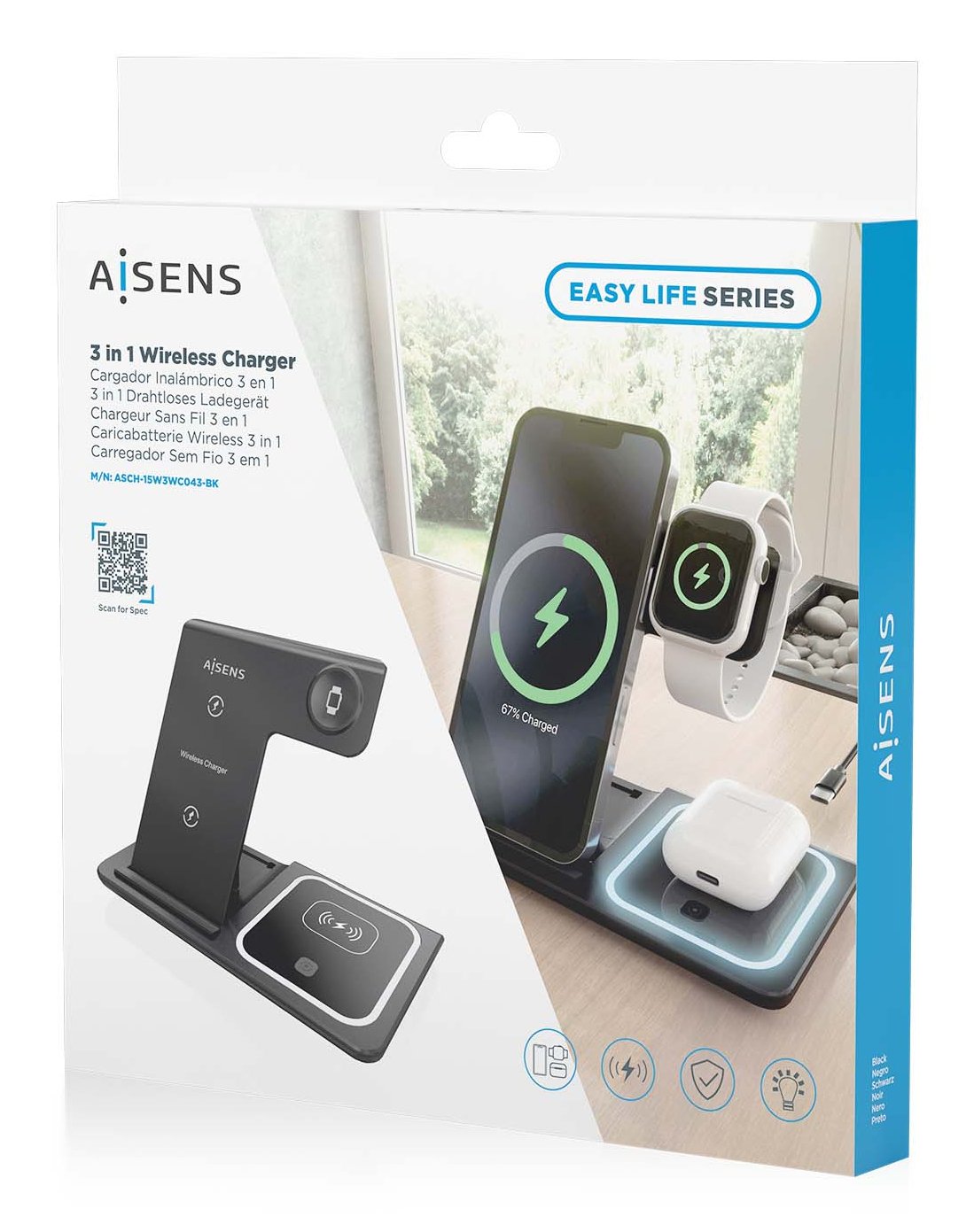 EAN 8435739901687 - AISENS ASCH-15W3WC043-BK cargador de dispositivo móvil Auriculares, Teléfono móvil, Smartphone, Reloj int imagen 7