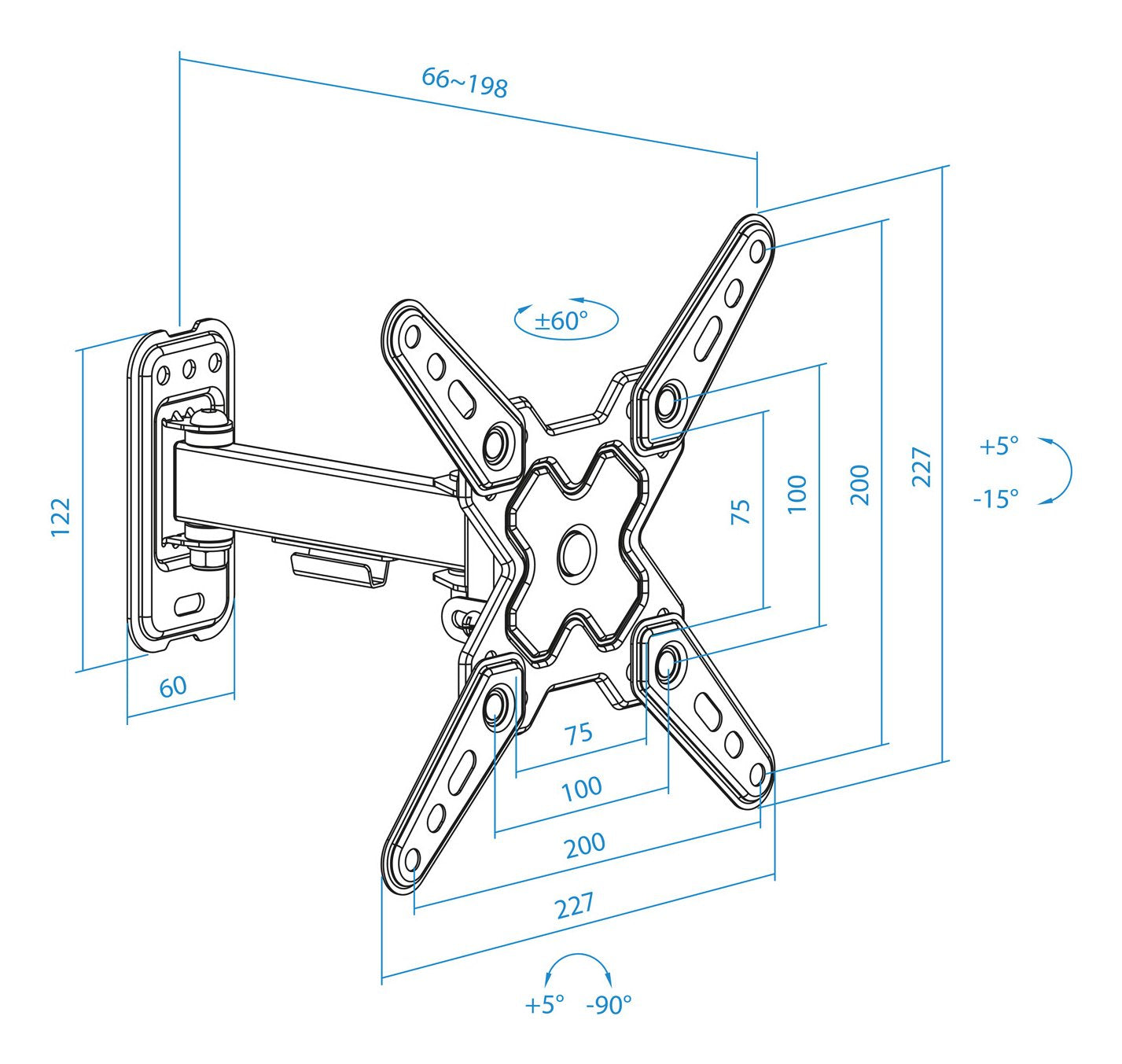 Soporte Pared Pantallas 13-43" Gira/Incli Negro