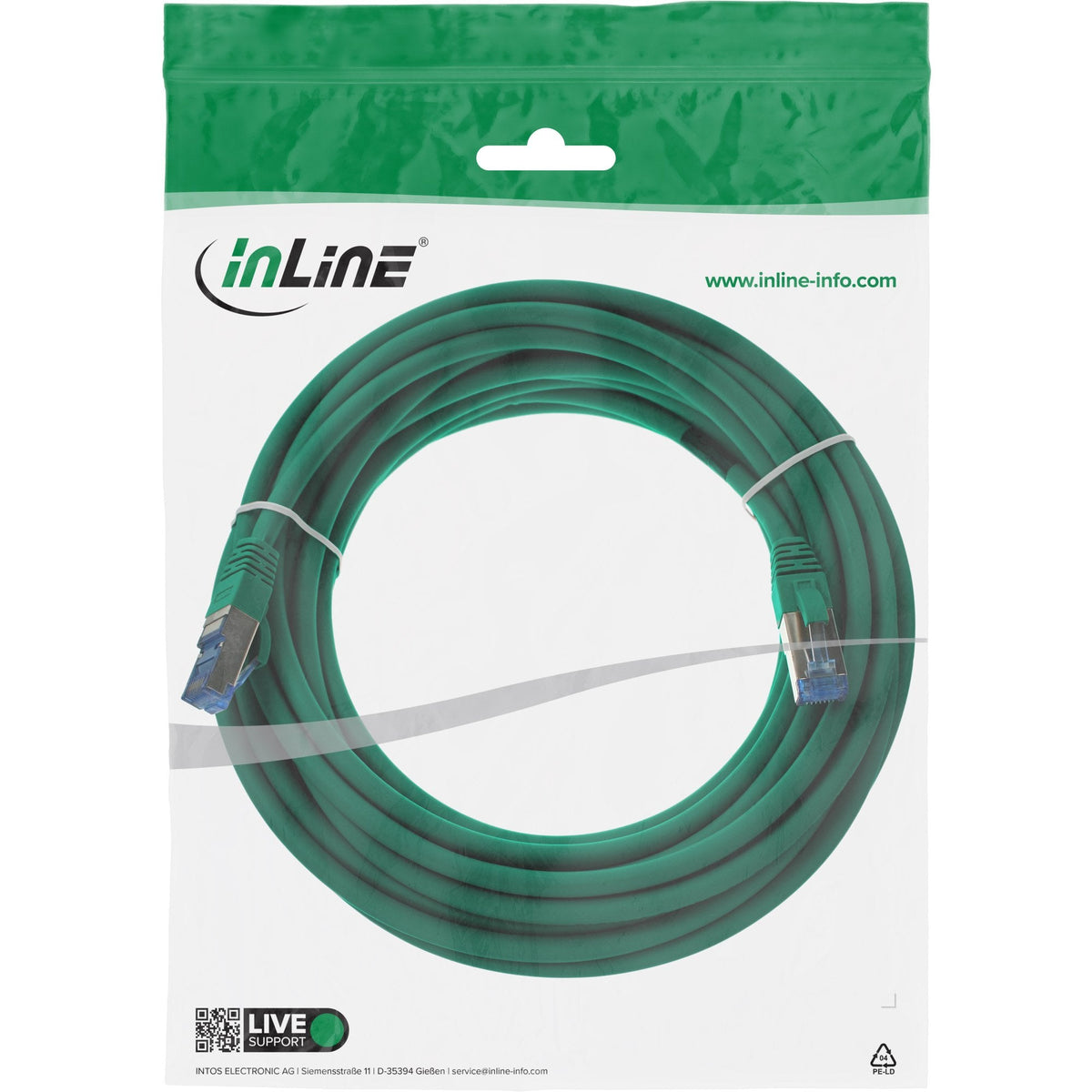 Cable De Red Inline S/Ftp Pimf Cat.6a Libre De Halógenos 500mhz Verde 15m
