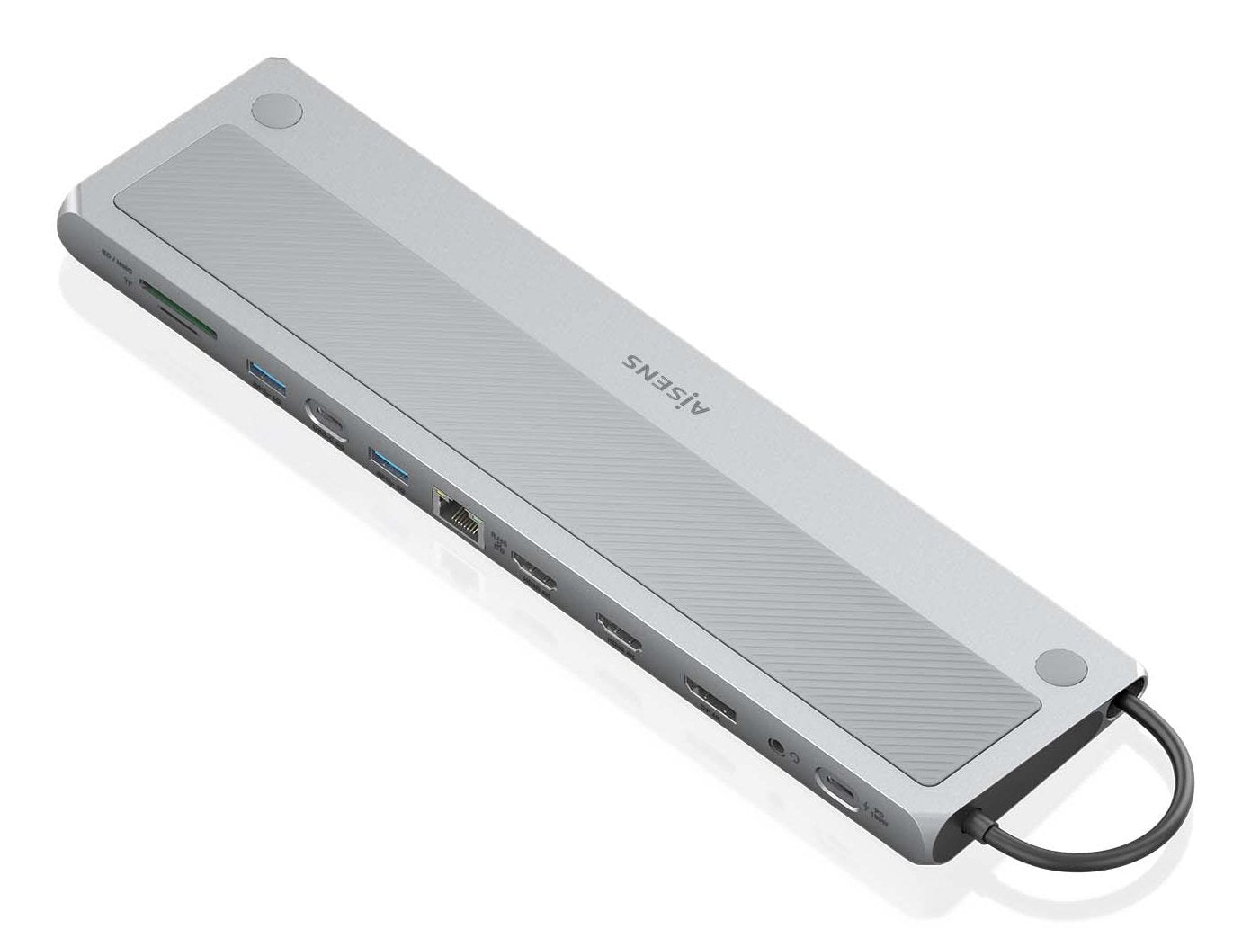 Aisens Usb-C Dock 12 En 1, Usb-C A 2xhdmi, 1xdisplayport, 1xrj45, 3xusb-A, 1xusb-C, 1xusb-C Pd, 1xsd, 1xmicro Sd, 1xaudio, Gris, 30cm