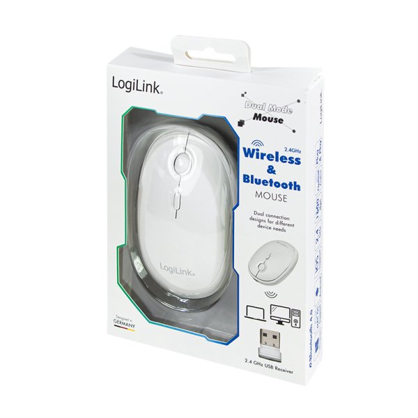 Ratón Inalámbrico Logilink Y Bluetooth, 2,4 Ghz, 800/1200/1600 Ppp, Blanco