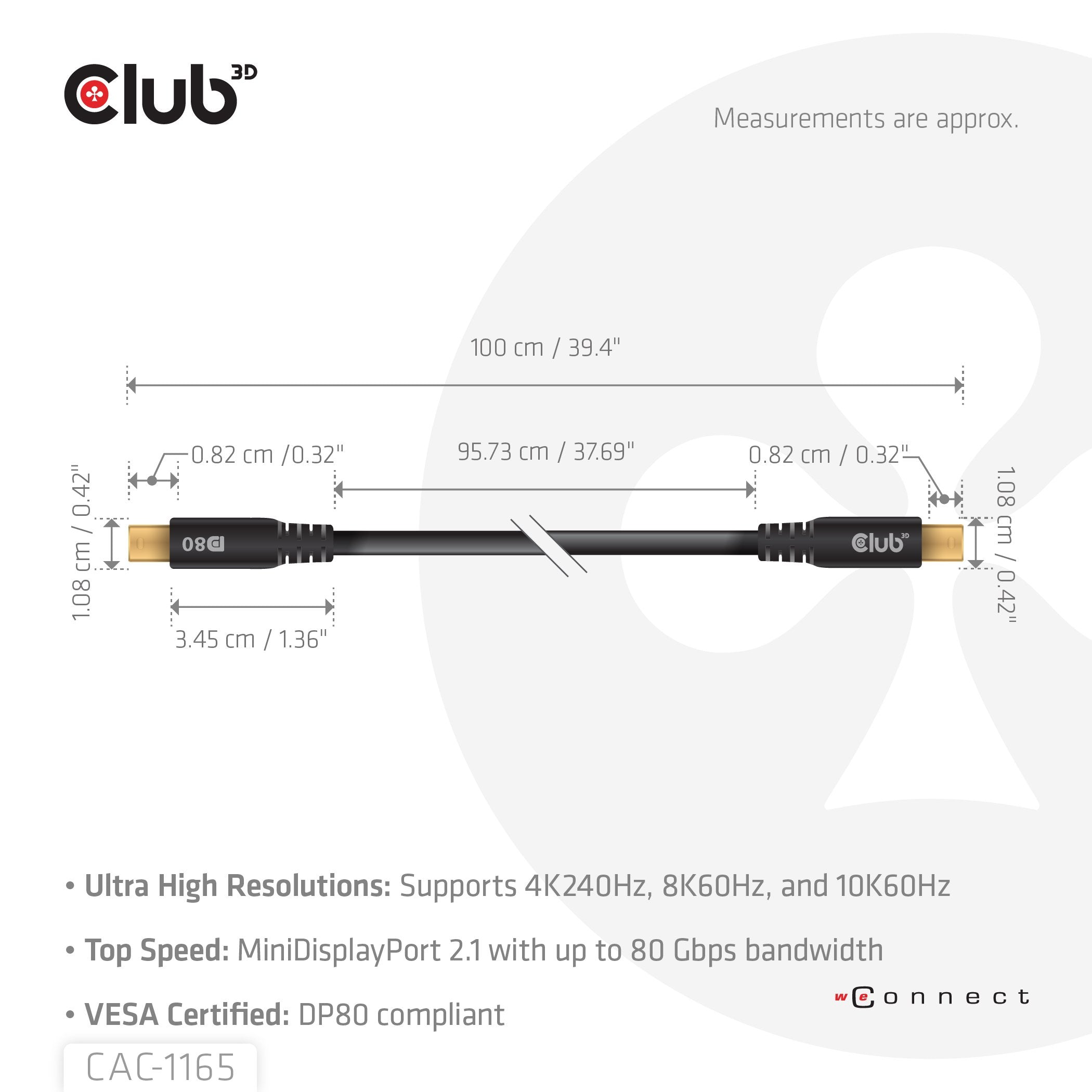 EAN 8719214473143 - CLUB3D MINIDISPLAYPORT TO MINIDISPLAYPORT DP80BIDIRECTIONAL VESA CERTIFIED CABLE 1M/3.28 FT - Kabel imagen 3