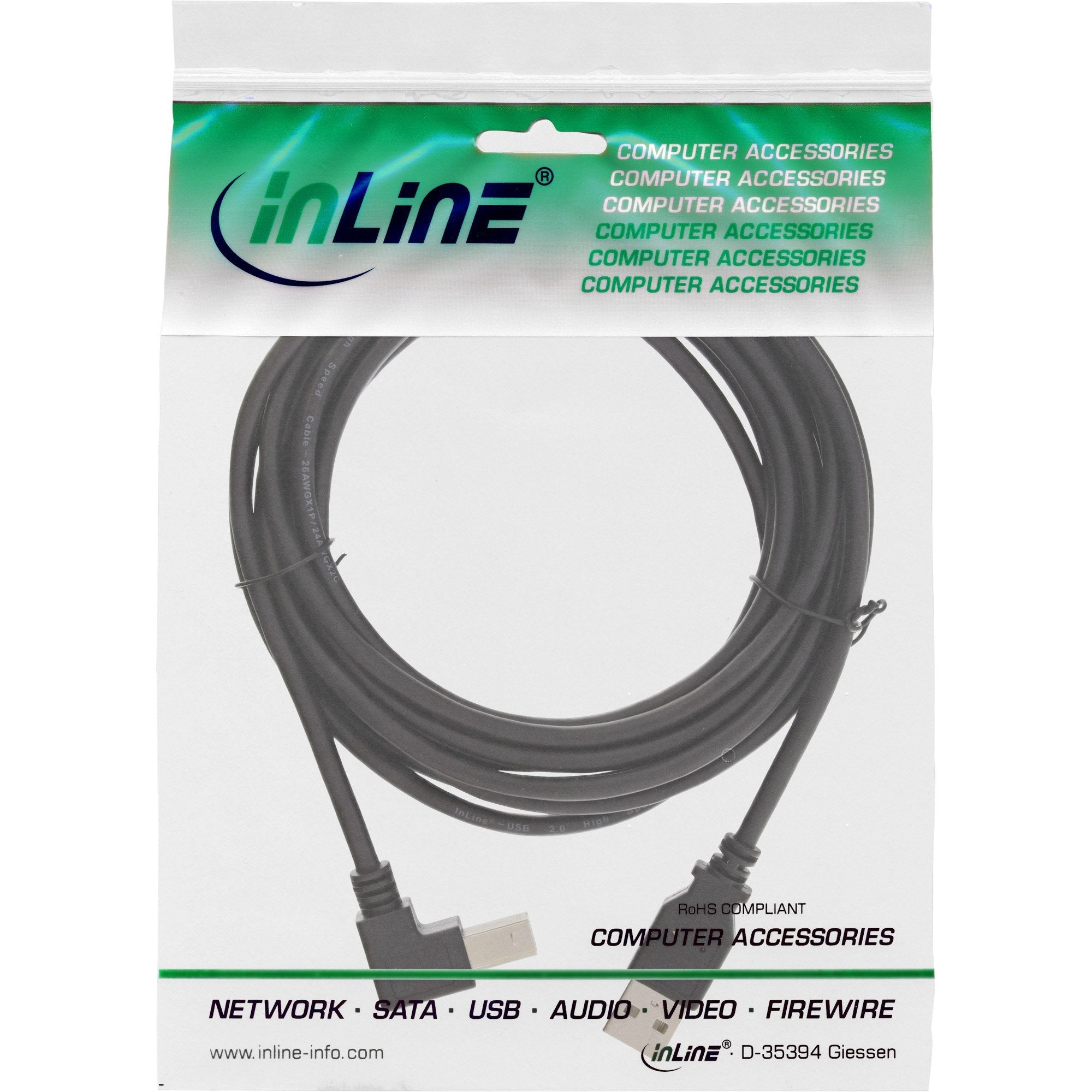 Inline Usb 2.0 Cable En Ángulo Hacia Abajo Tipo A Macho A B Macho Negro 3m