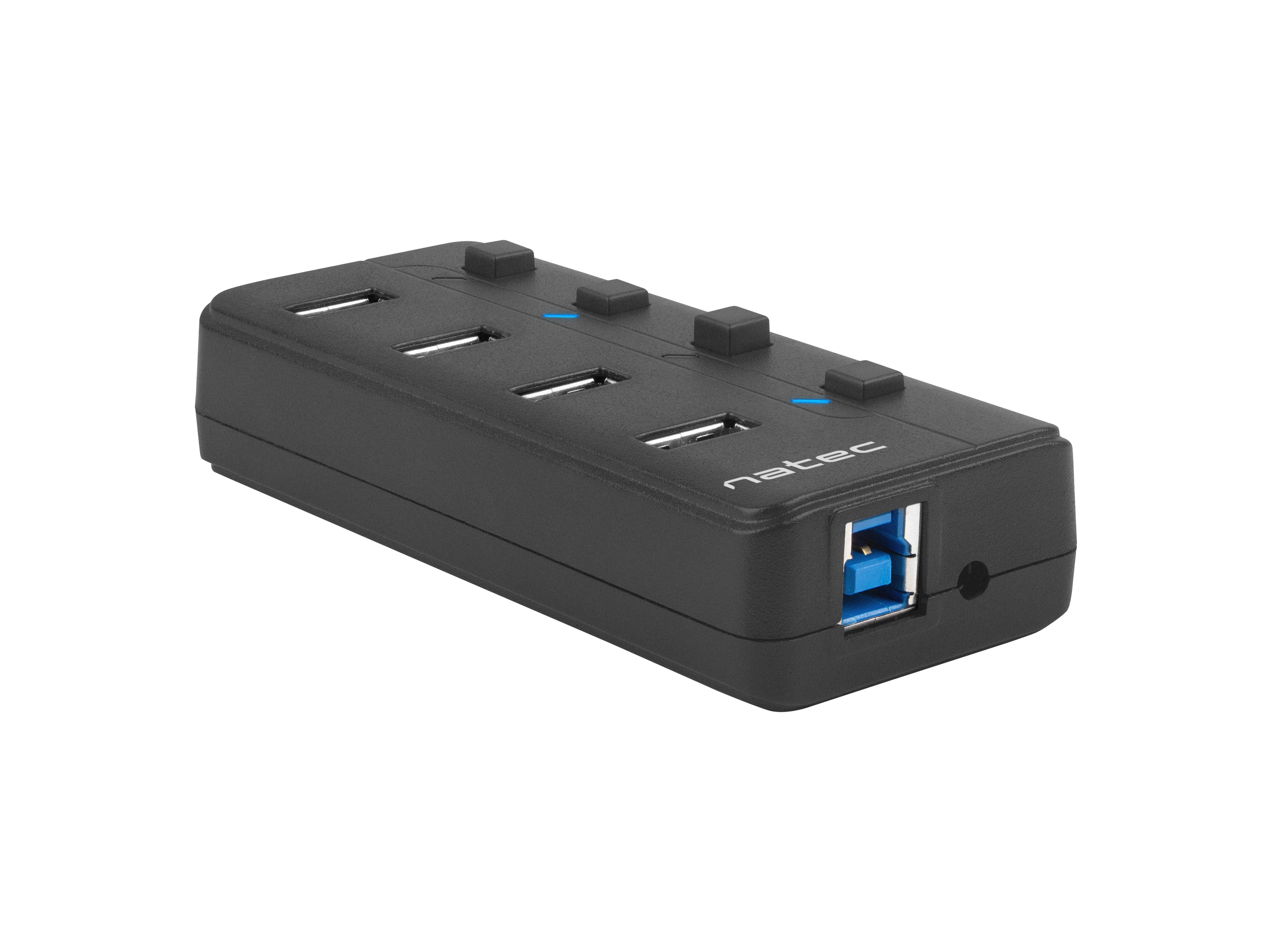 Natec Hub Usb 3.0 Mantis2, 4-Ports On/Off With Ac Adapter, Black
