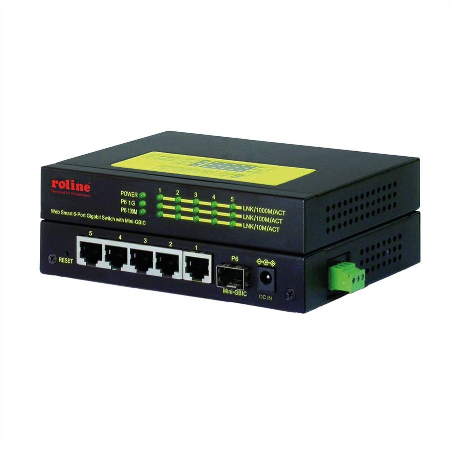 Roline Industrie Gigabit Switch, 5x Rj-45 + 1x Sfp